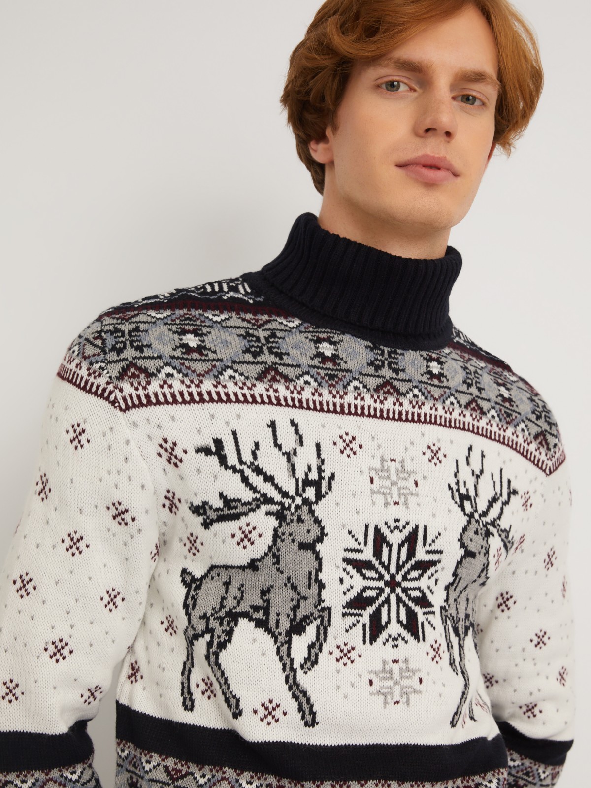 Вязаный свитер из акрила со скандинавским узором с оленями