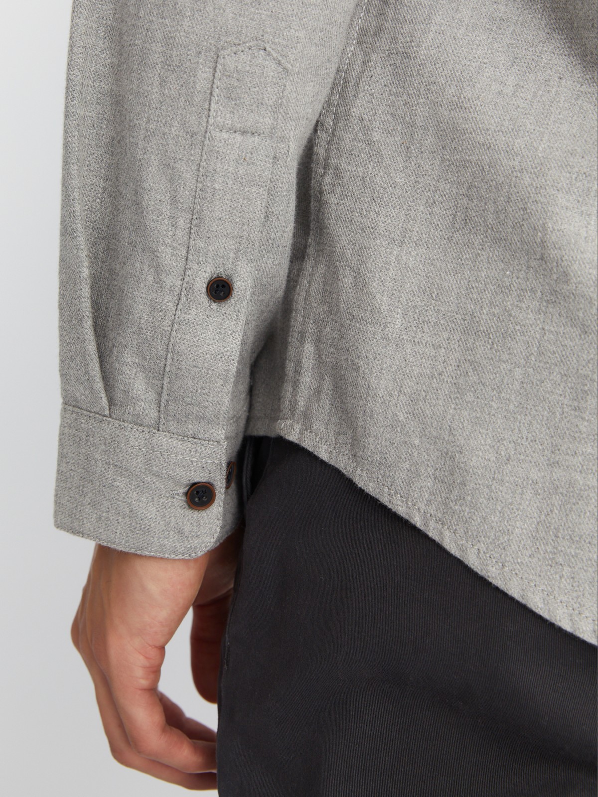 Фланелевая рубашка из хлопка с воротником-стойкой и длинным рукавом