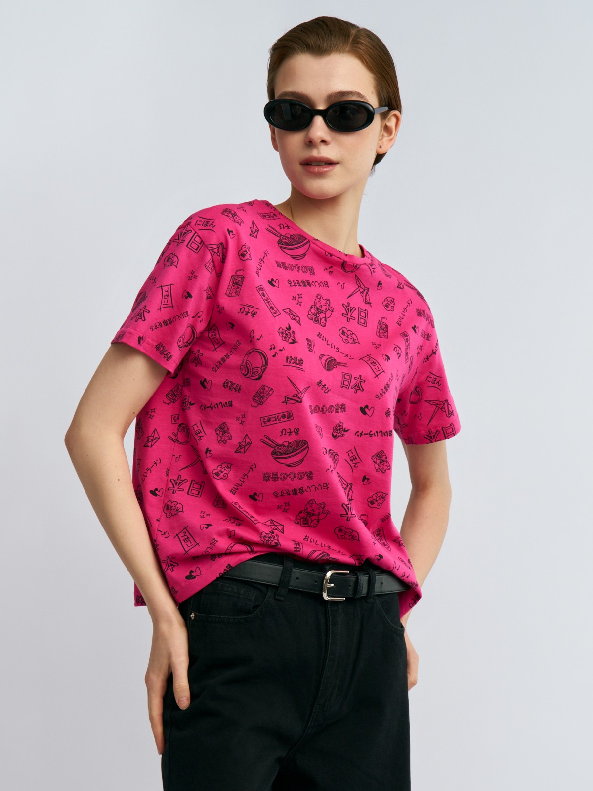 Футболка из хлопка с коротким рукавом и принтом