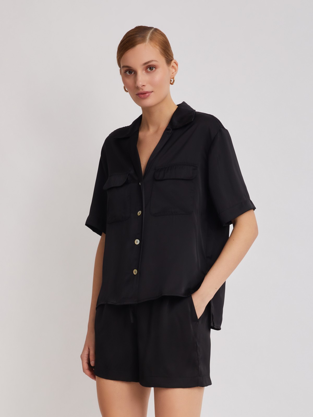 Блузка с короткими рукавами zolla 22325127Y061, цвет черный, размер XS - фото 3
