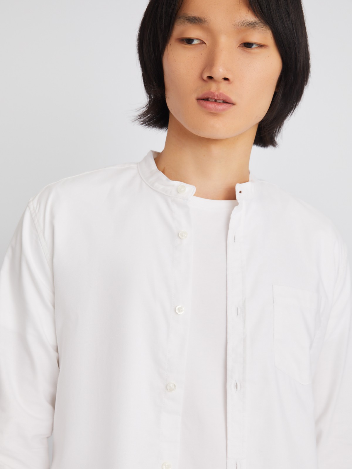 Офисная рубашка с воротником-стойкой и длинным рукавом zolla 21232214R043, цвет белый, размер S - фото 3