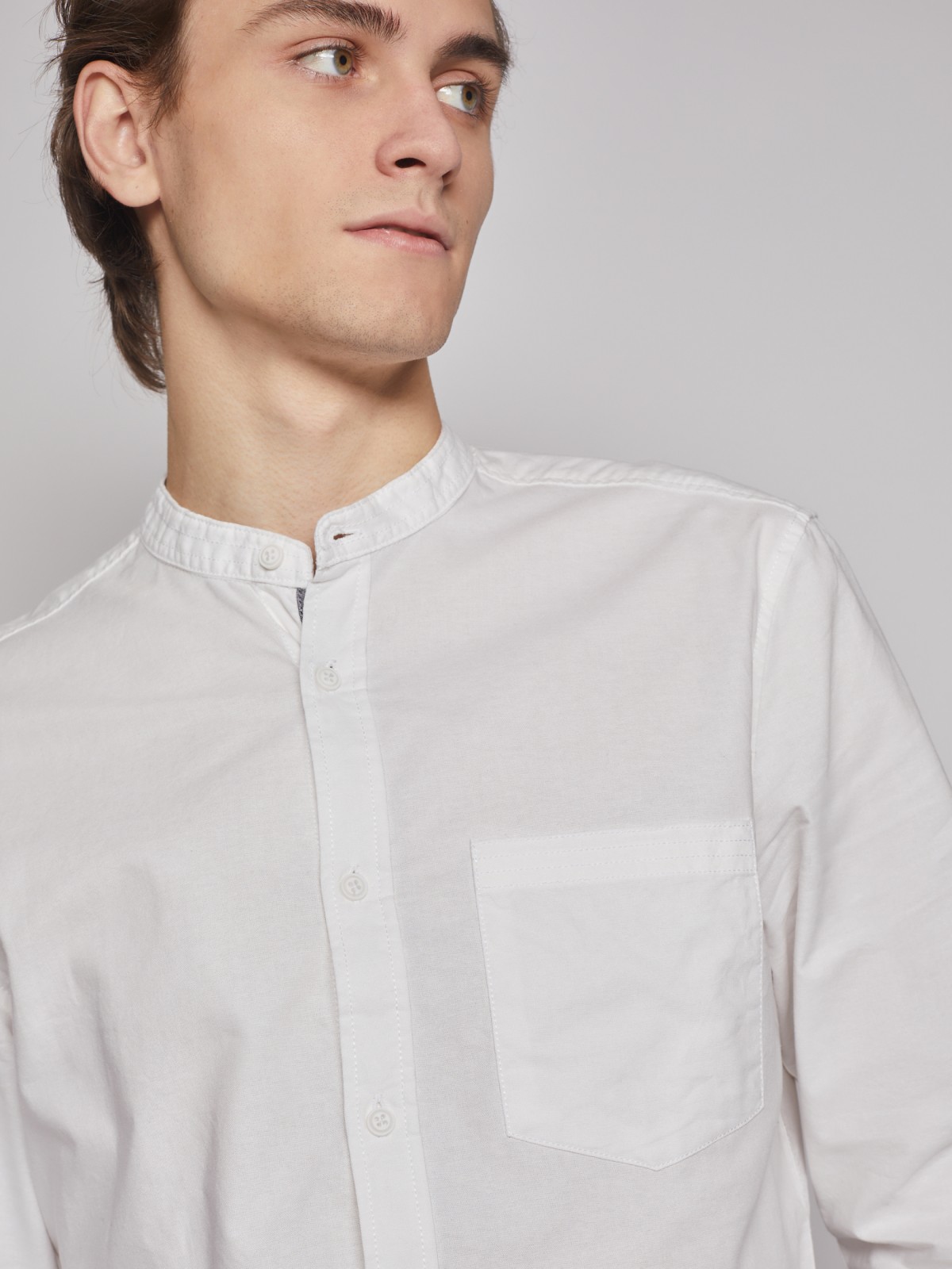 Хлопковая рубашка без воротника zolla 21312214R013, цвет белый, размер S - фото 6