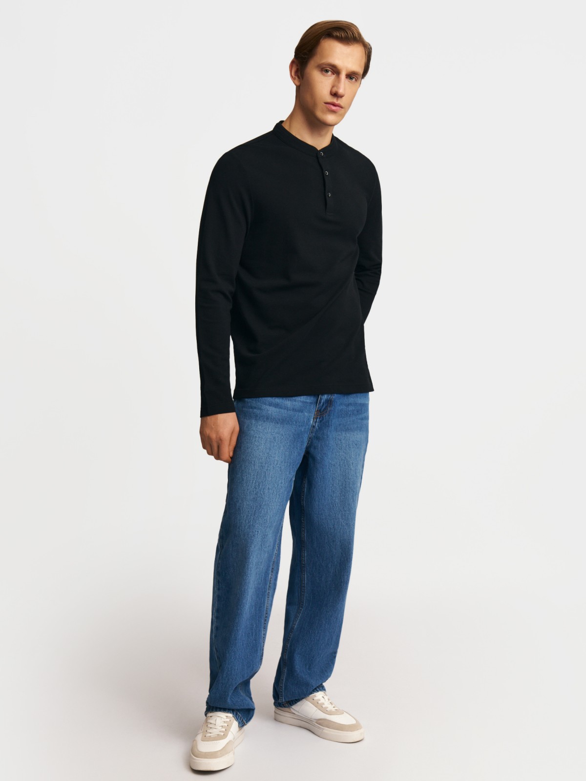Лонгслив хенли из хлопка с длинным рукавом