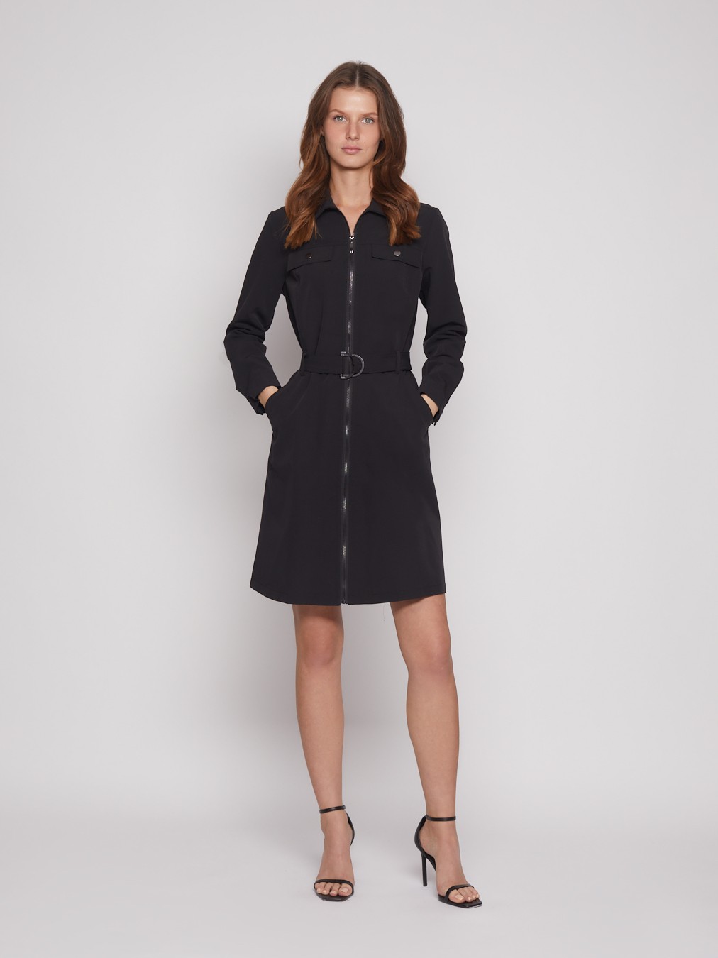 Платье-рубашка на молнии с поясом Платье-рубашка на молнии с поясом
