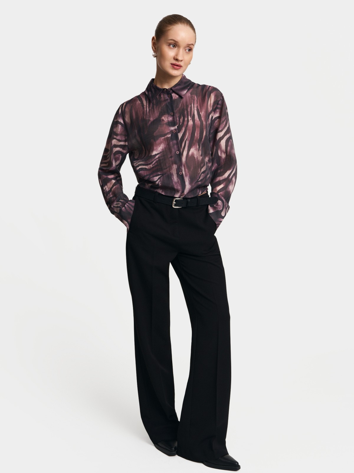 Свободная рубашка из органзы с принтом