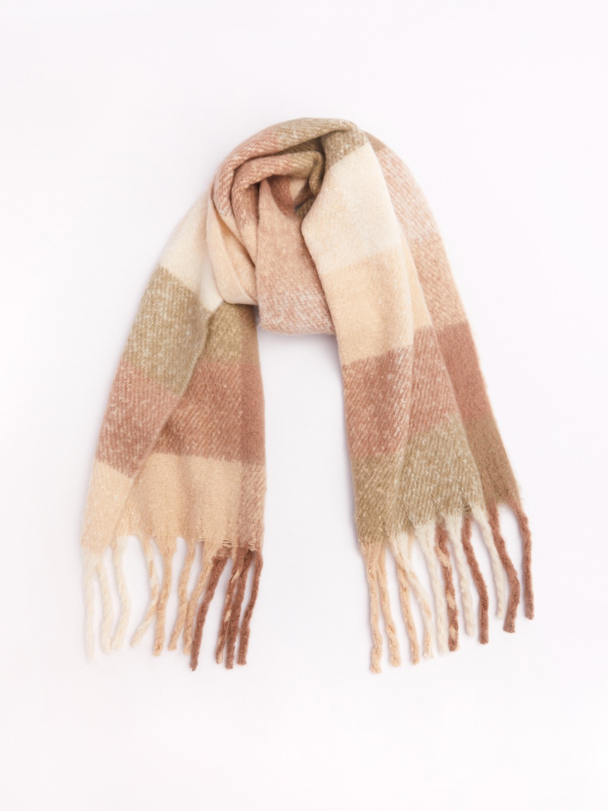 Тканевый шарф с узором в полоску и длинной бахромой