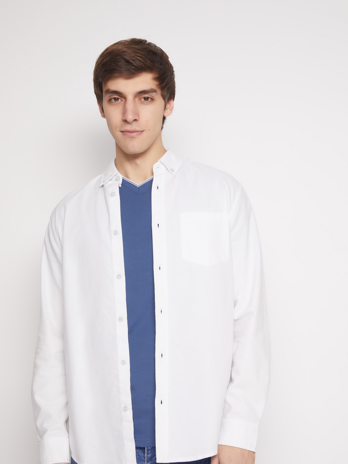Хлопковая рубашка с длинным рукавом zolla 012122191013, цвет белый, размер M - фото 4