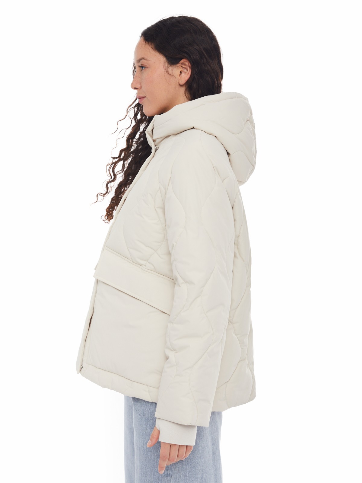 Тёплая дутая куртка оверсайз силуэта с капюшоном zolla 024125112424, цвет молоко, размер XS - фото 3