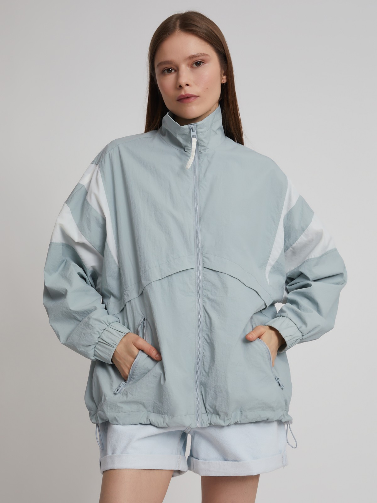 Куртка-ветровка из нейлона с воротником zolla 02321560L124, цвет мятный, размер XS - фото 3