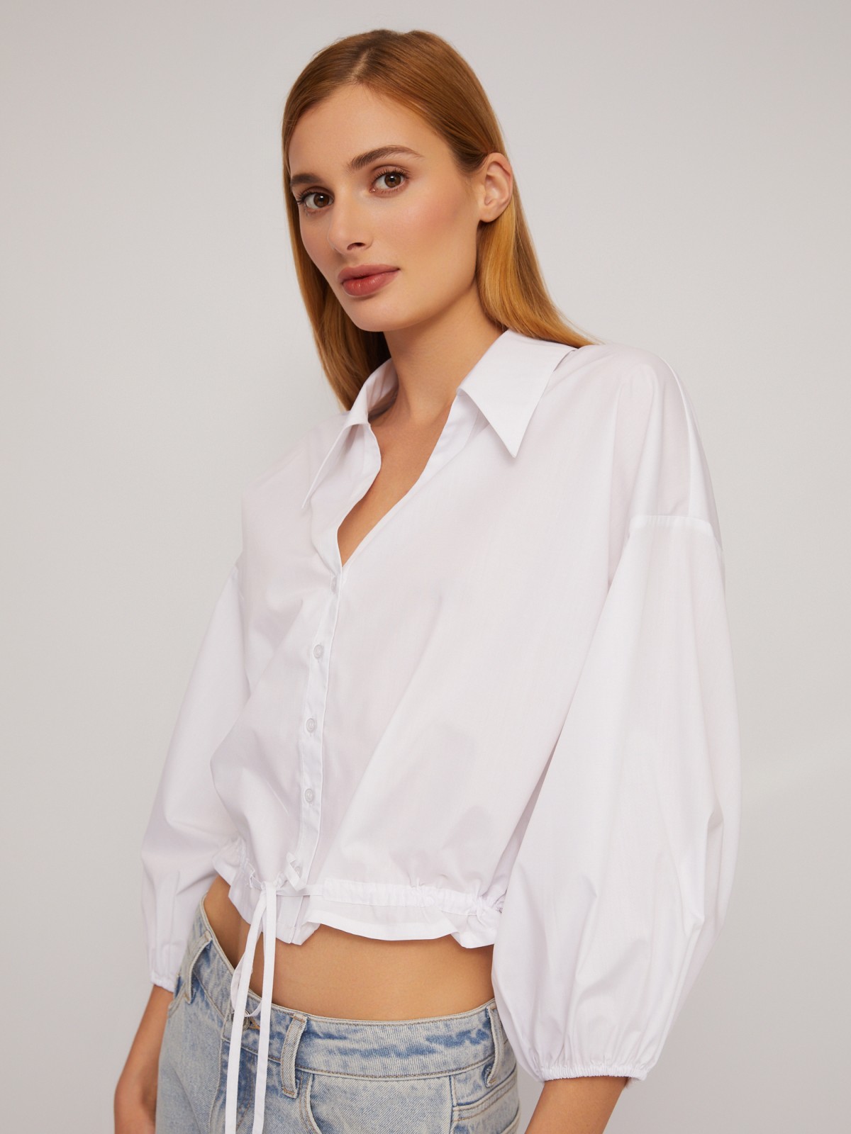 Блузка-рубашка на кулиске с длинным рукавом zolla 02423118Y123, цвет белый, размер XXS