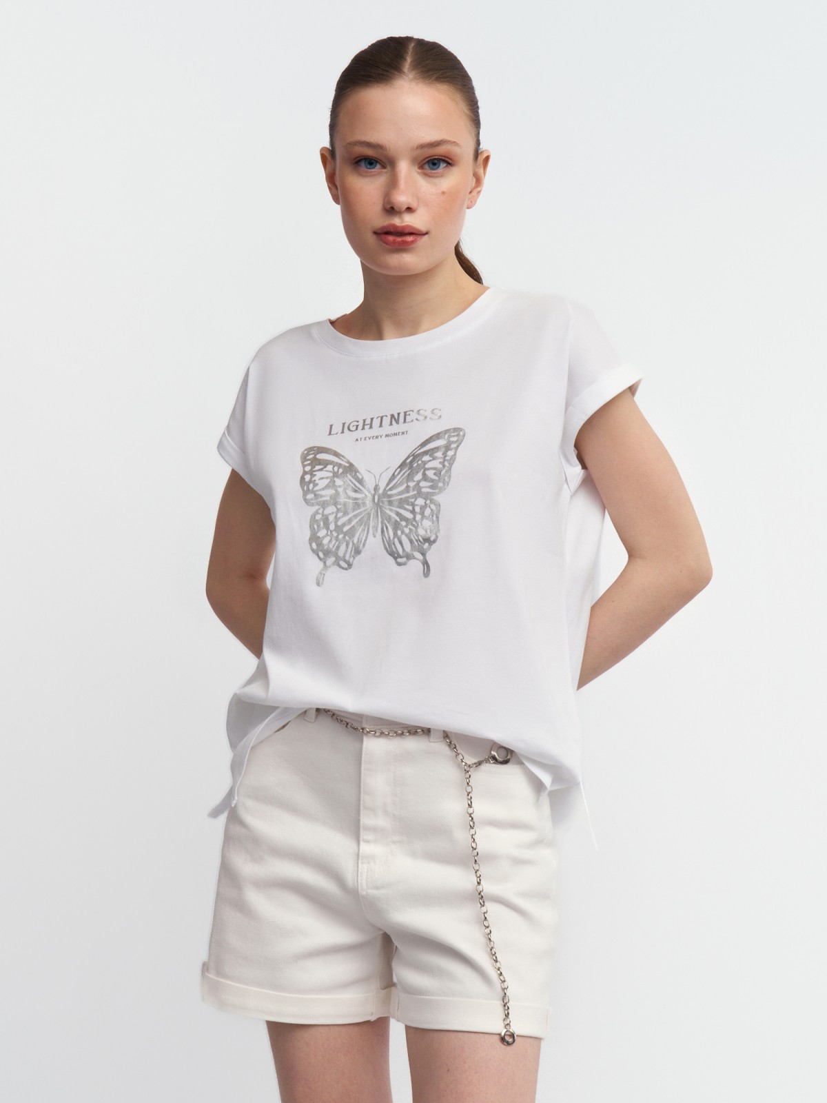 Футболка из хлопка с акцентным принтом