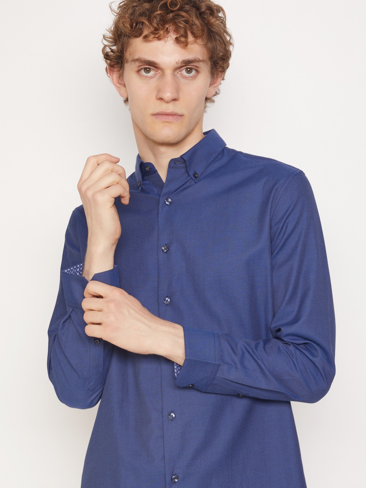Рубашка приталенного силуэта zolla 011332159043, цвет темно-синий, размер S - фото 2