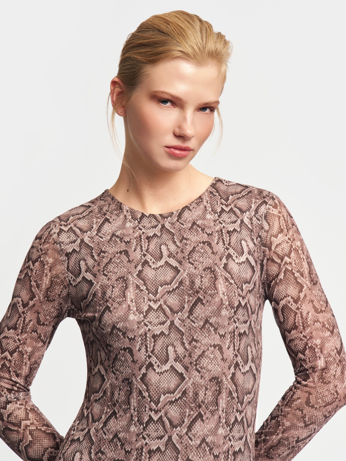 Лонгслив-боди из сетки с принтом