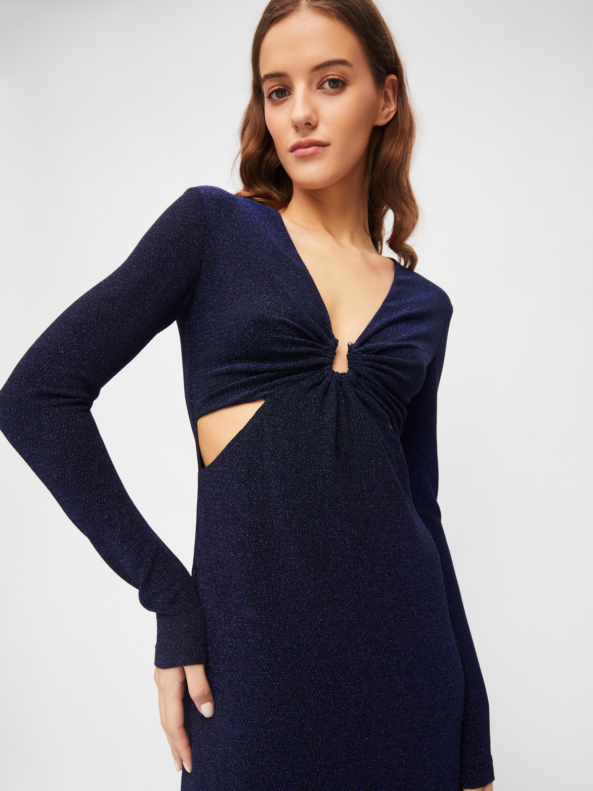 Прилегающее платье макси с акцентными вырезами и люрексом zolla 22345819Y051, цвет синий, размер XXS - фото 2