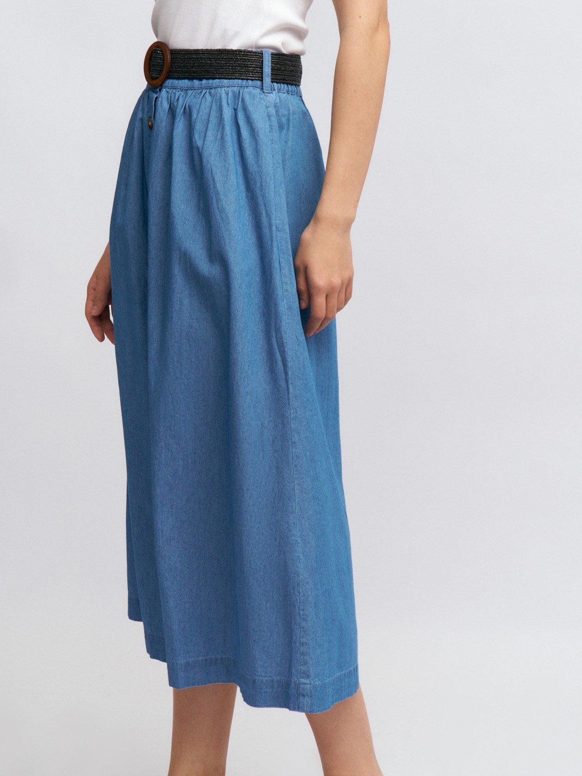 Юбка длины миди из хлопка с ремнём