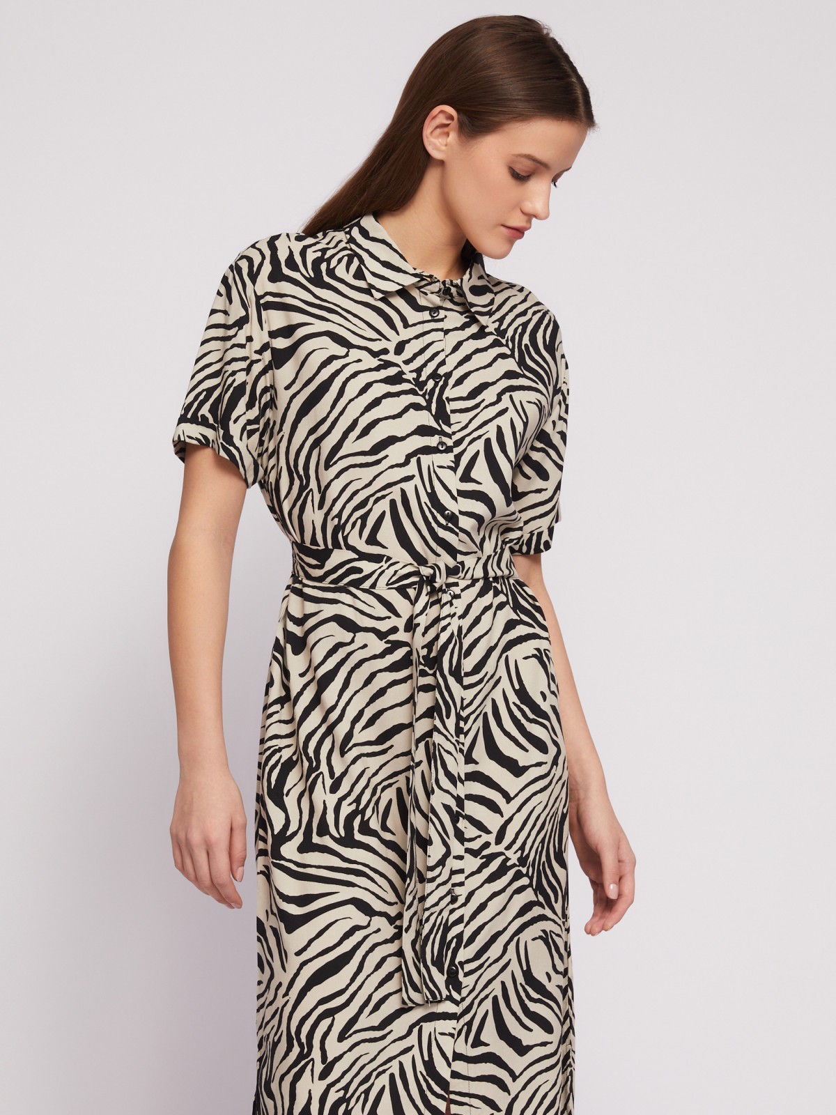 Платье-рубашка с поясом и принтом в полоску zolla N24218259013, цвет черный, размер S - фото 3