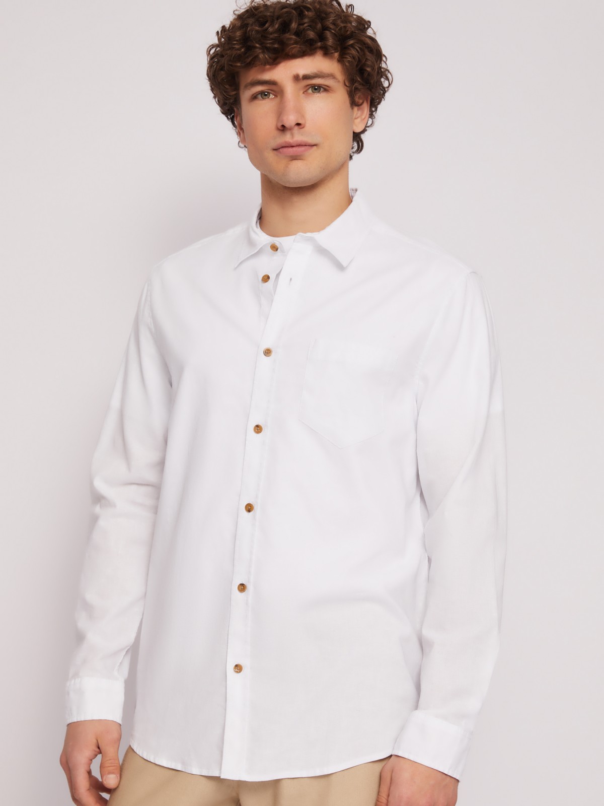 Льняная офисная рубашка прямого силуэта с карманом zolla 014212159013, цвет белый, размер M - фото 5