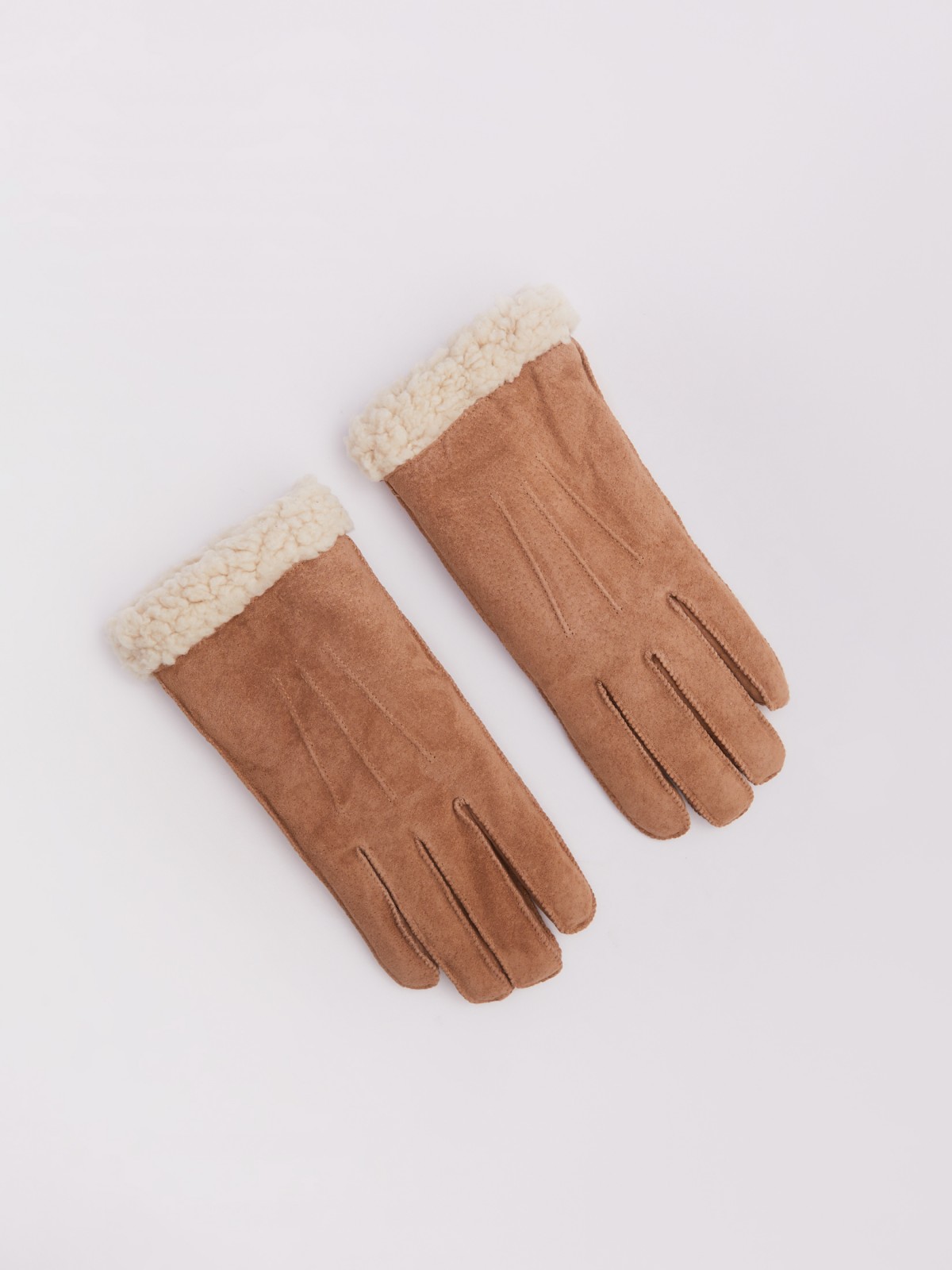 Тёплые замшевые перчатки с экомехом zolla 223429662015, цвет бежевый, размер S/M - фото 4
