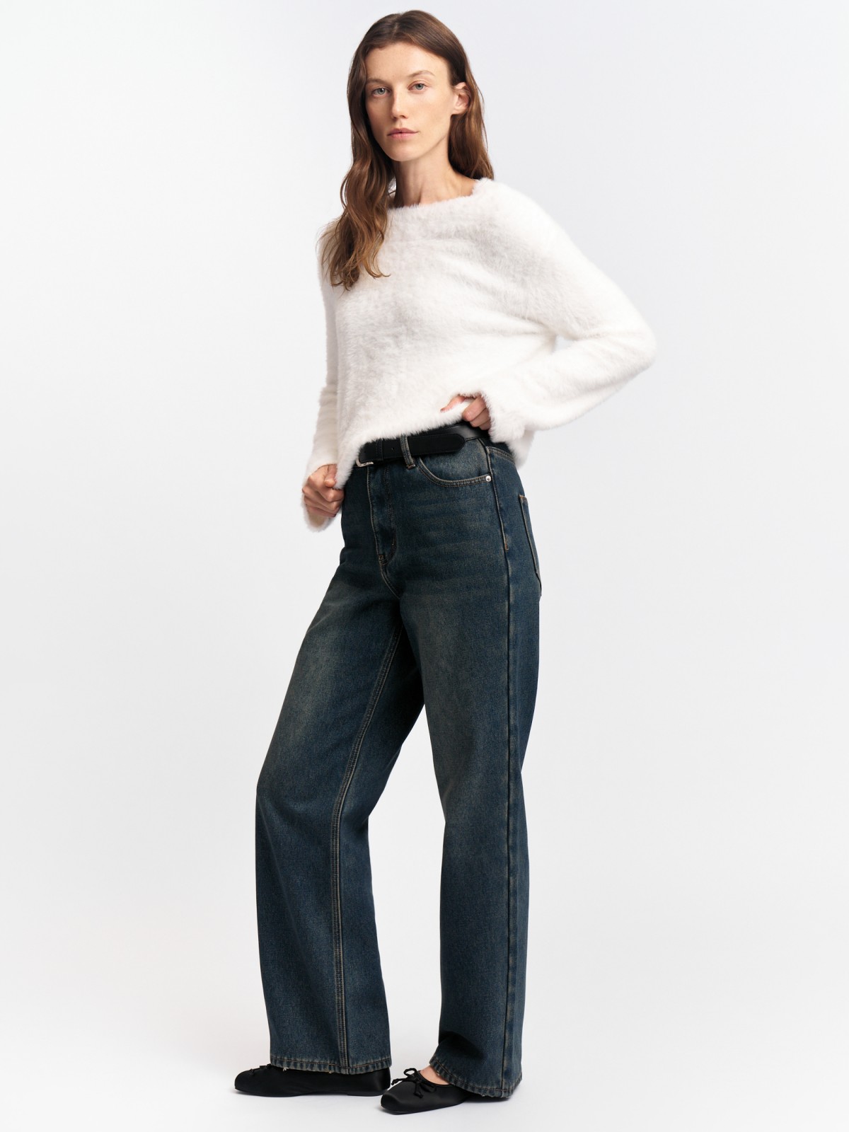 Тёплый пушистый вязаный джемпер