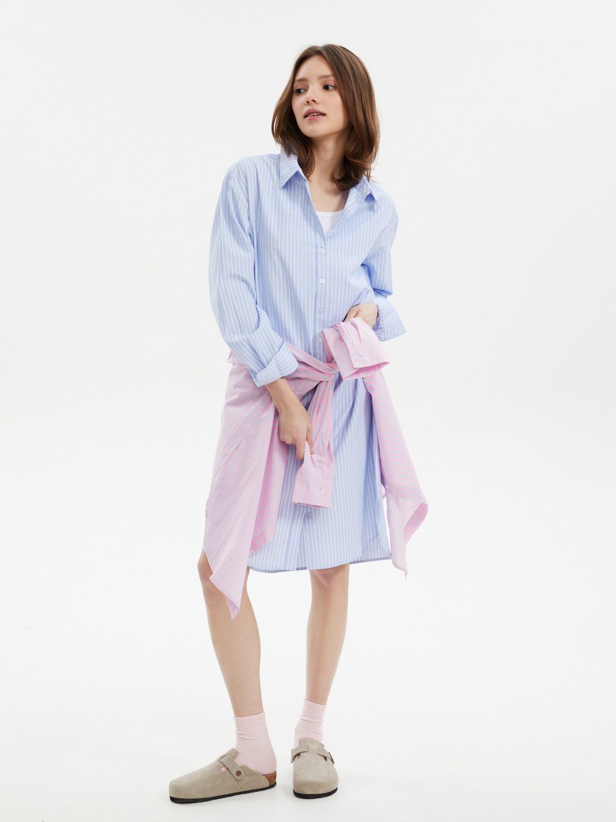 Платье-рубашка в полоску с поясом