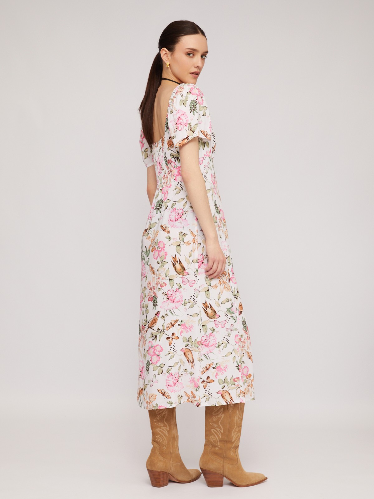 Платье миди из вискозы с коротким рукавом и разрезом