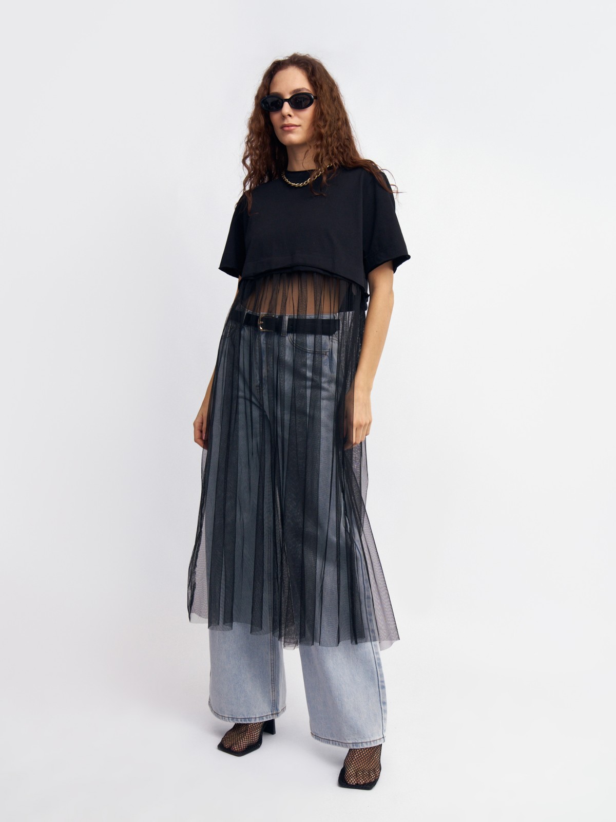 Футболка с подолом из сетки