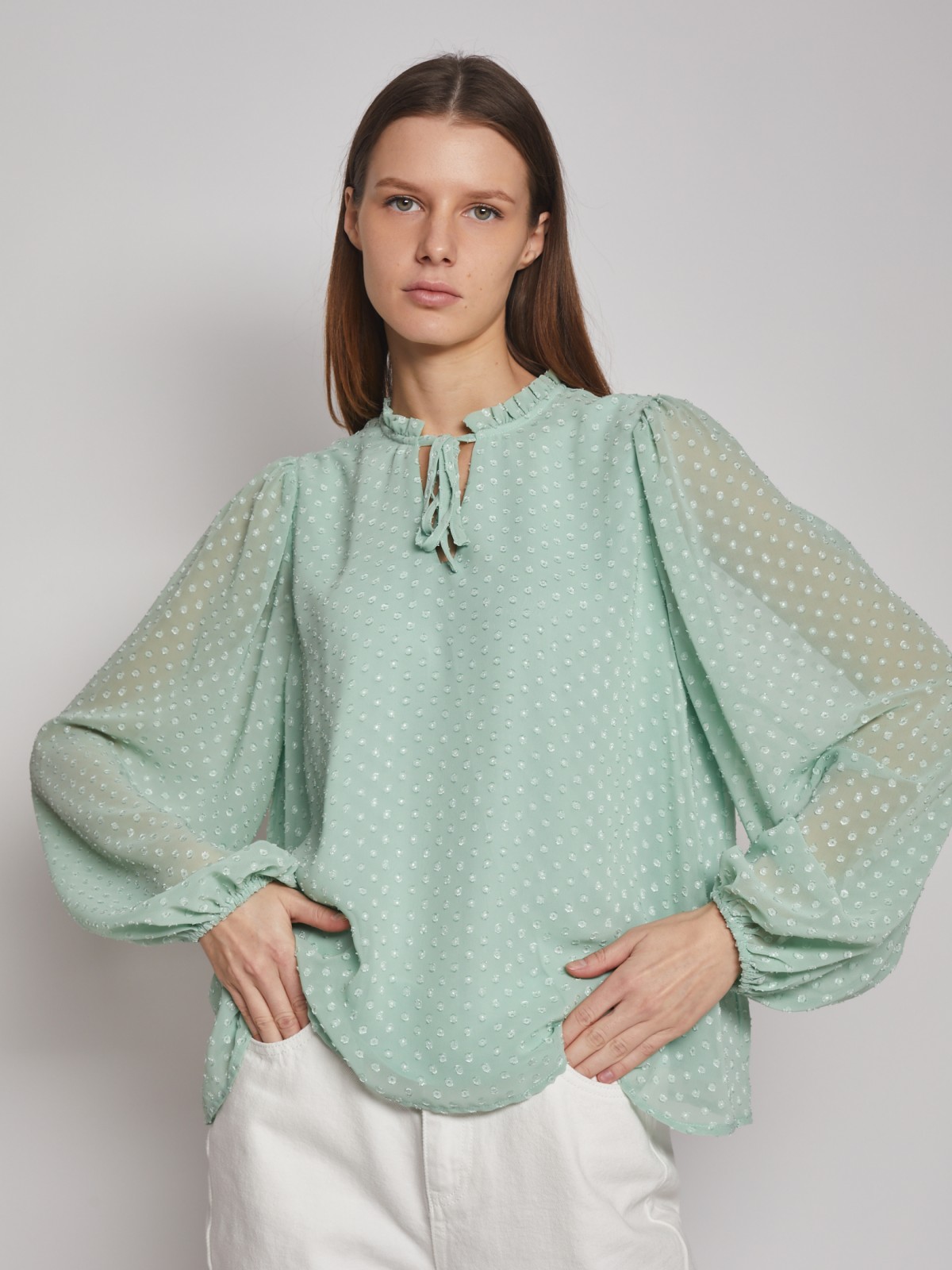 Блузка с  длинными рукавами zolla 023131162113, цвет мятный, размер XS - фото 1