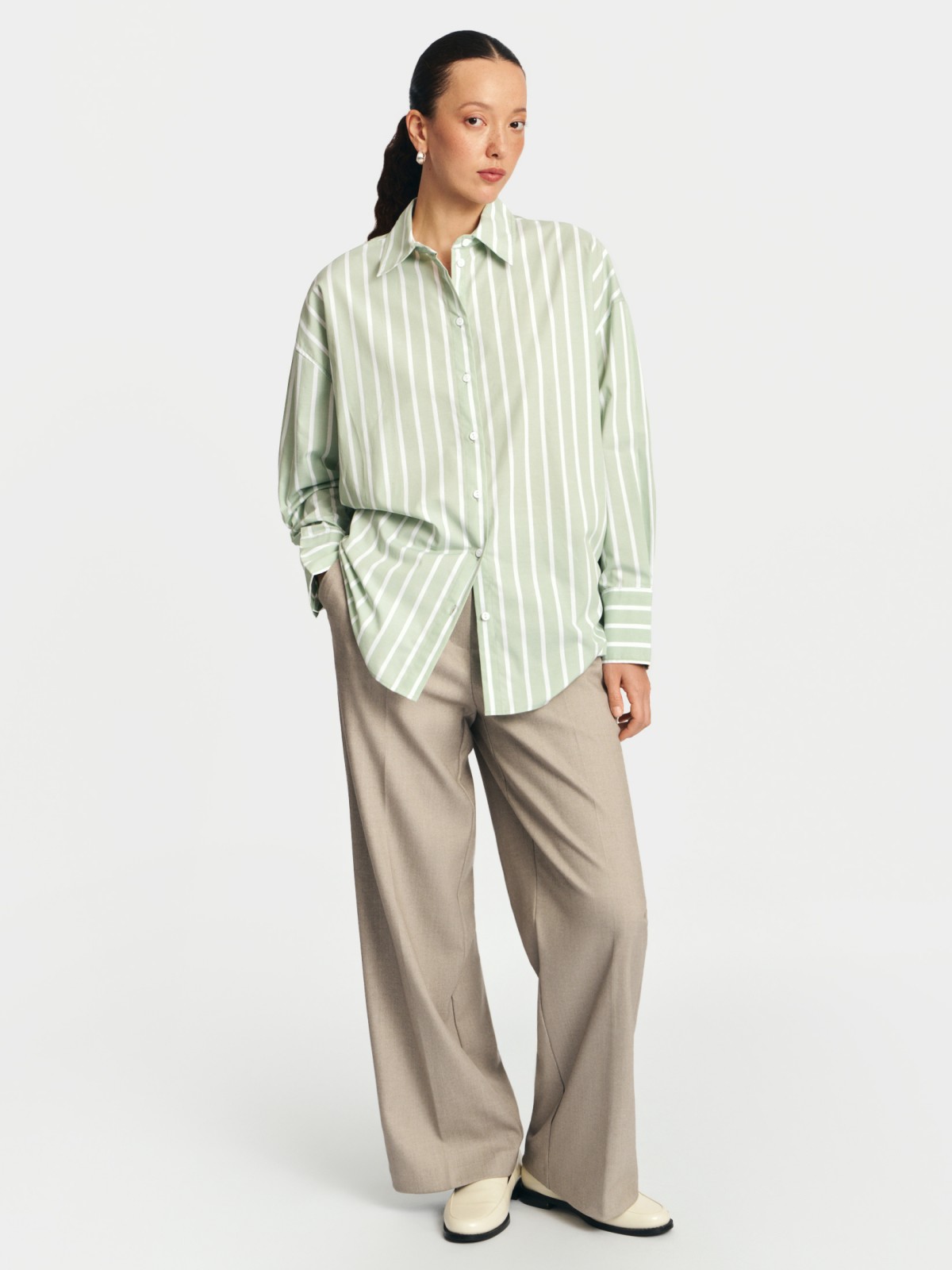 Рубашка оверсайз из хлопка в полоску