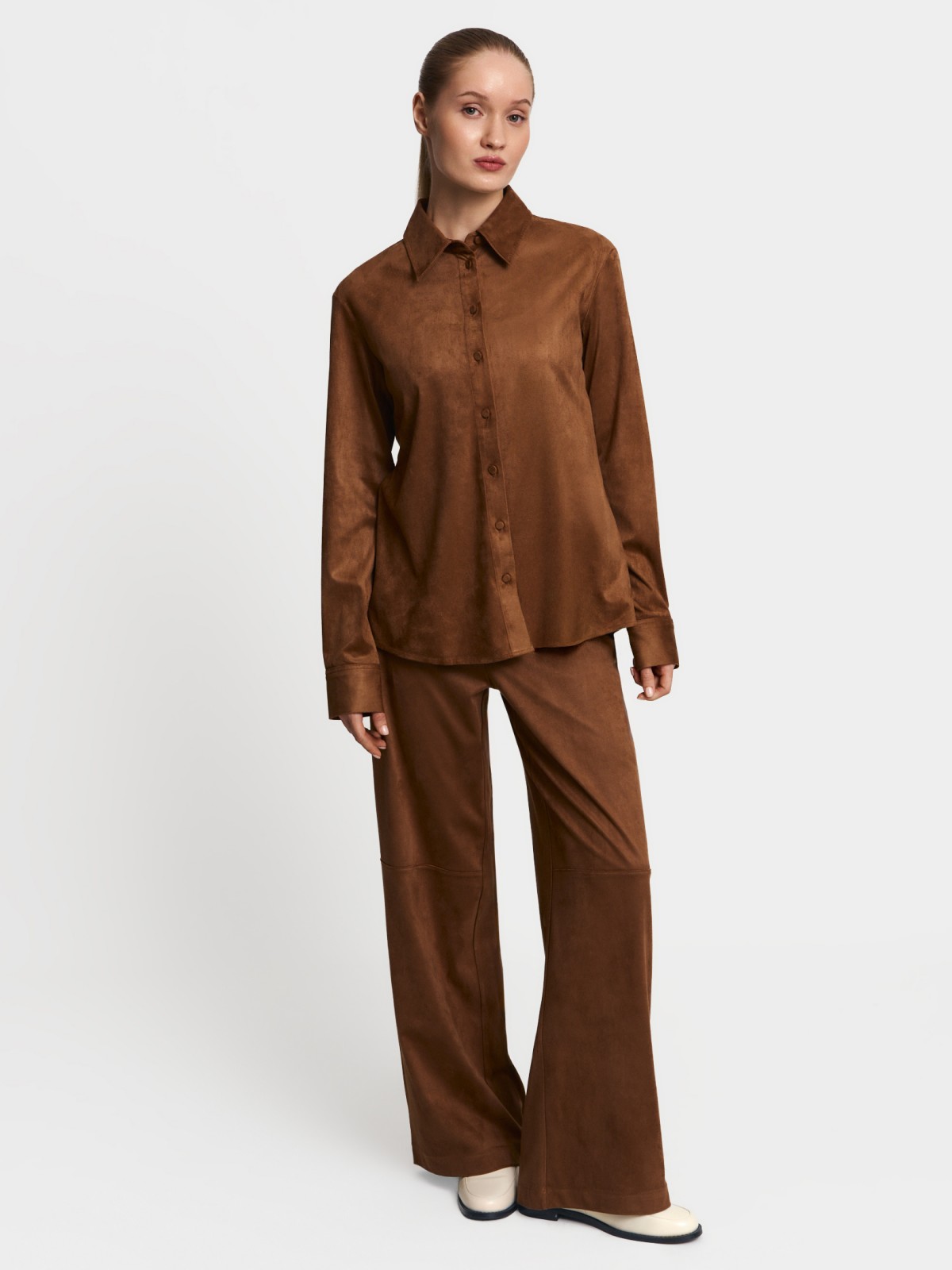 Рубашка из экозамши с длинным рукавом