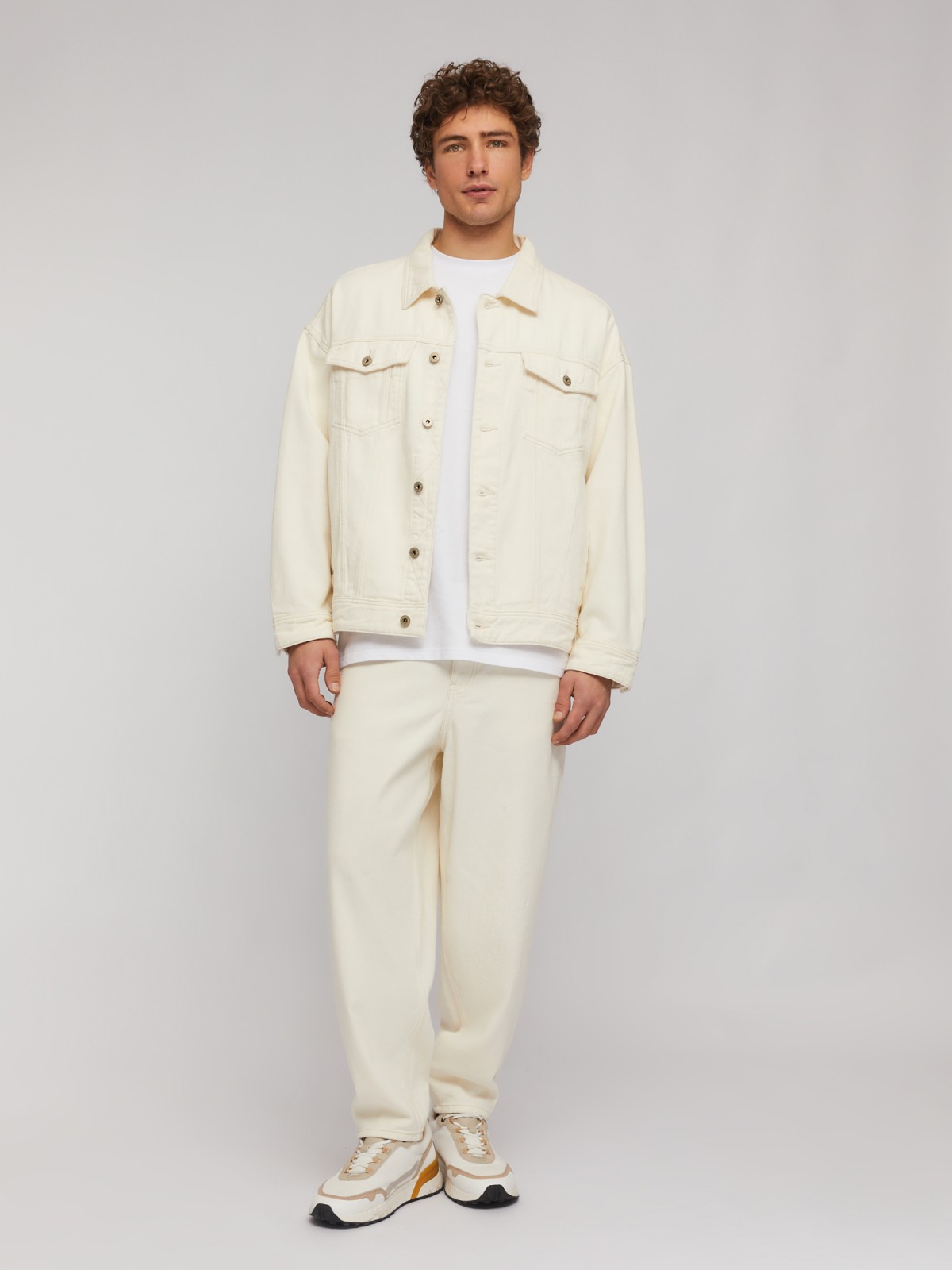 Джинсовая куртка-рубашка из хлопка свободного фасона zolla 214225D5Y021, цвет бежевый, размер S - фото 2