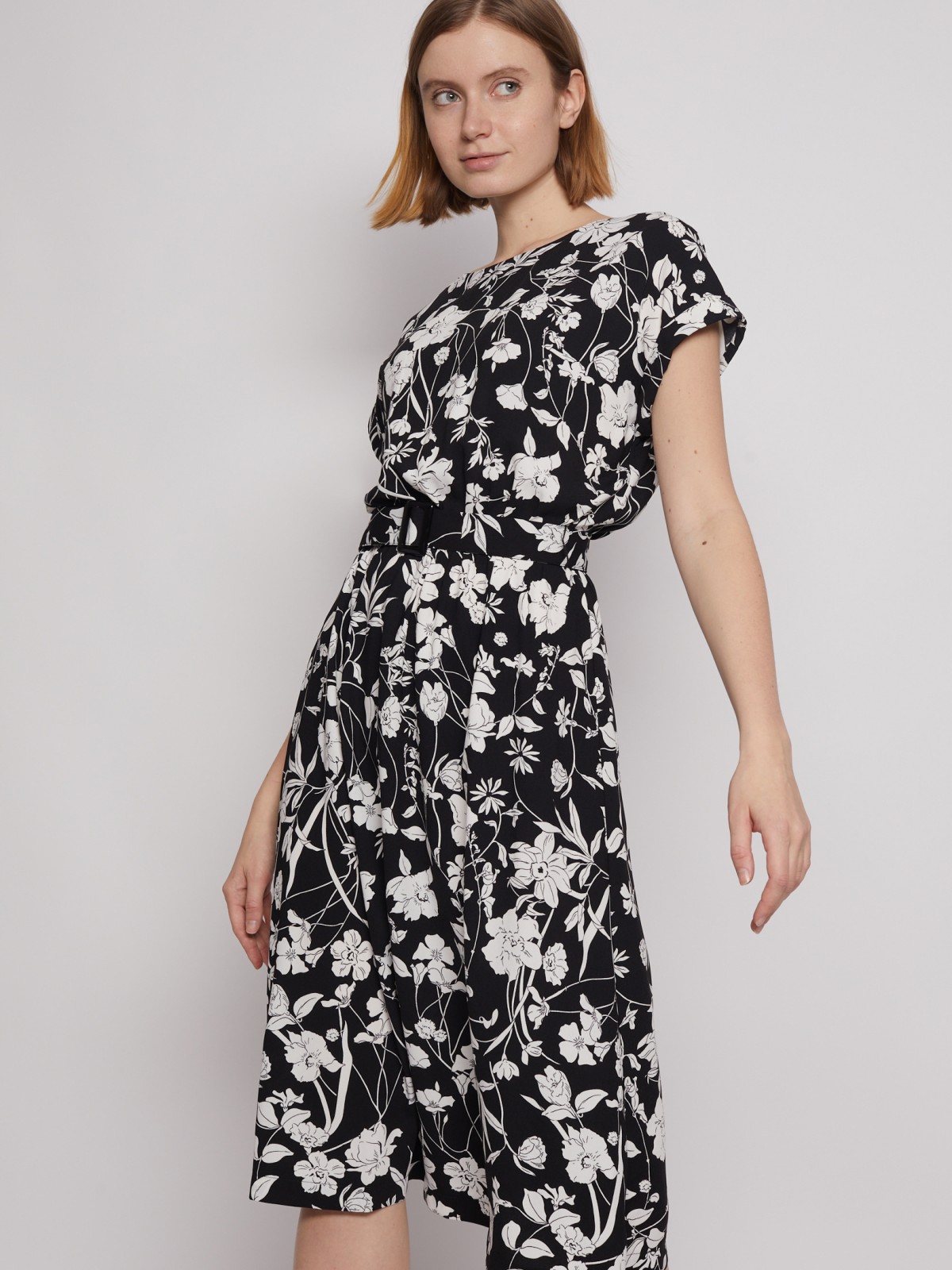 Платье с коротким рукавом и поясом zolla 02221824Y052, цвет черный, размер XS - фото 4