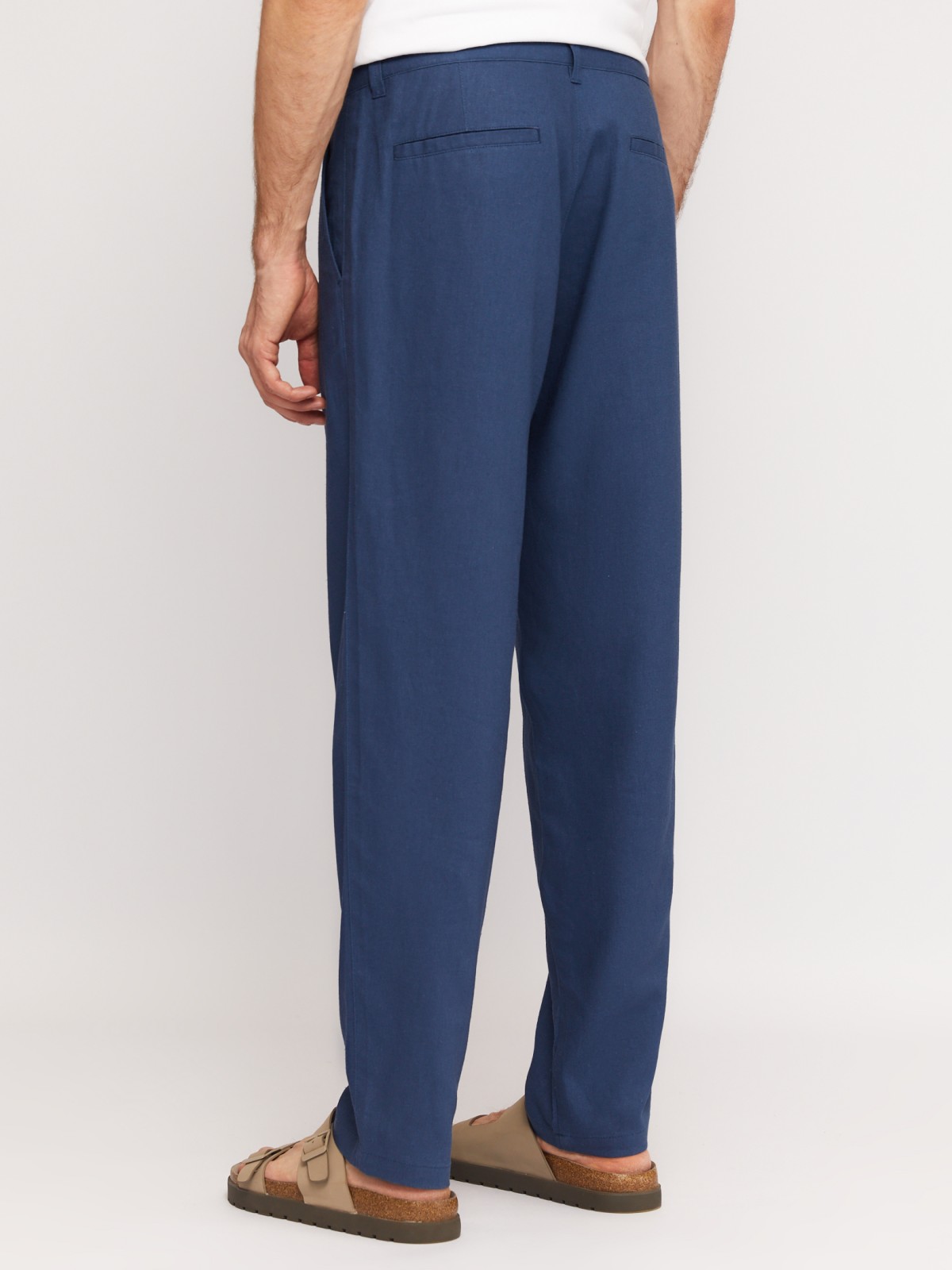 Льняные брюки прямого фасона с кулиской zolla N1424730L013, цвет голубой, размер 32 - фото 5
