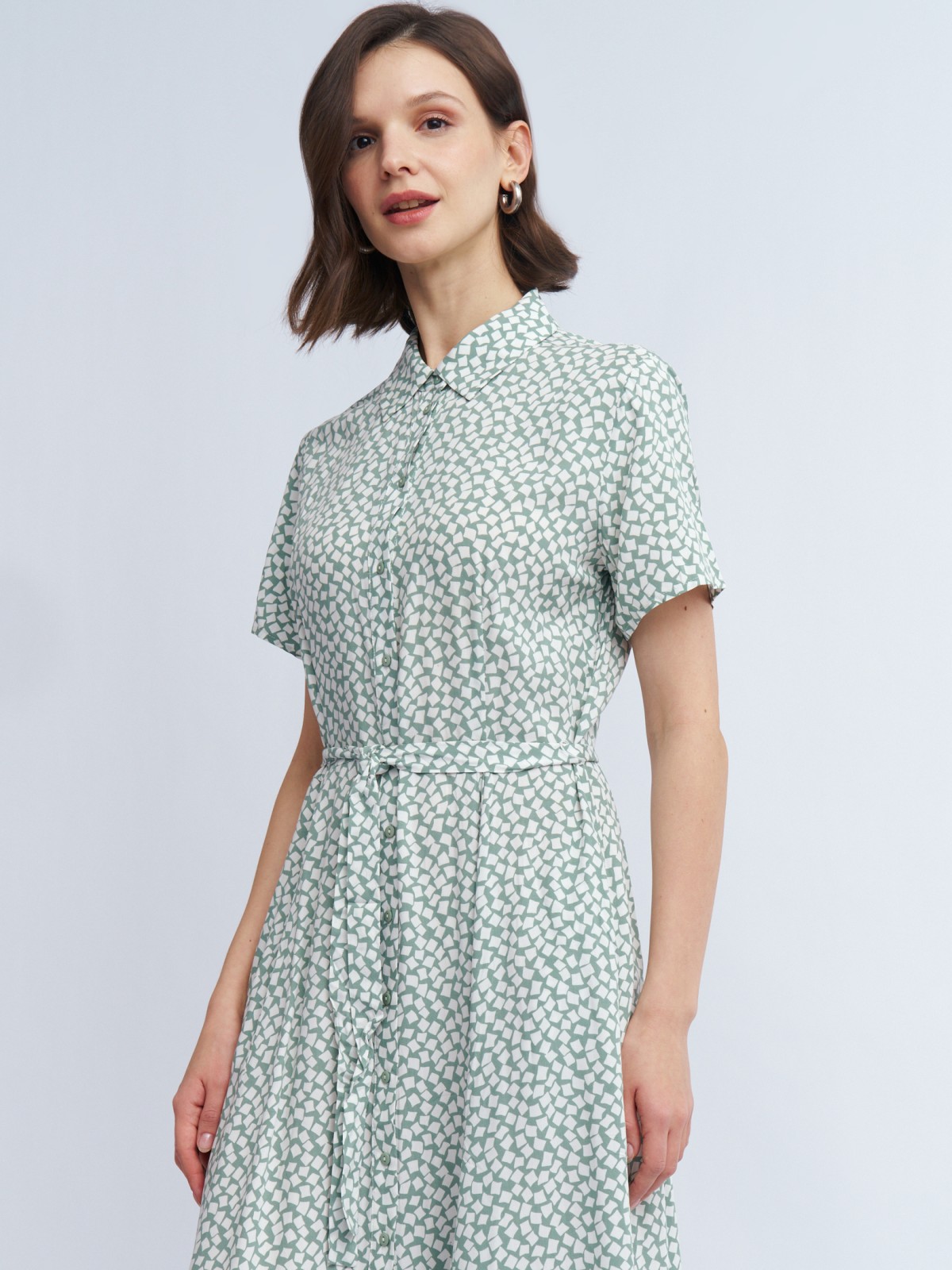 Платье-рубашка из вискозы с поясом