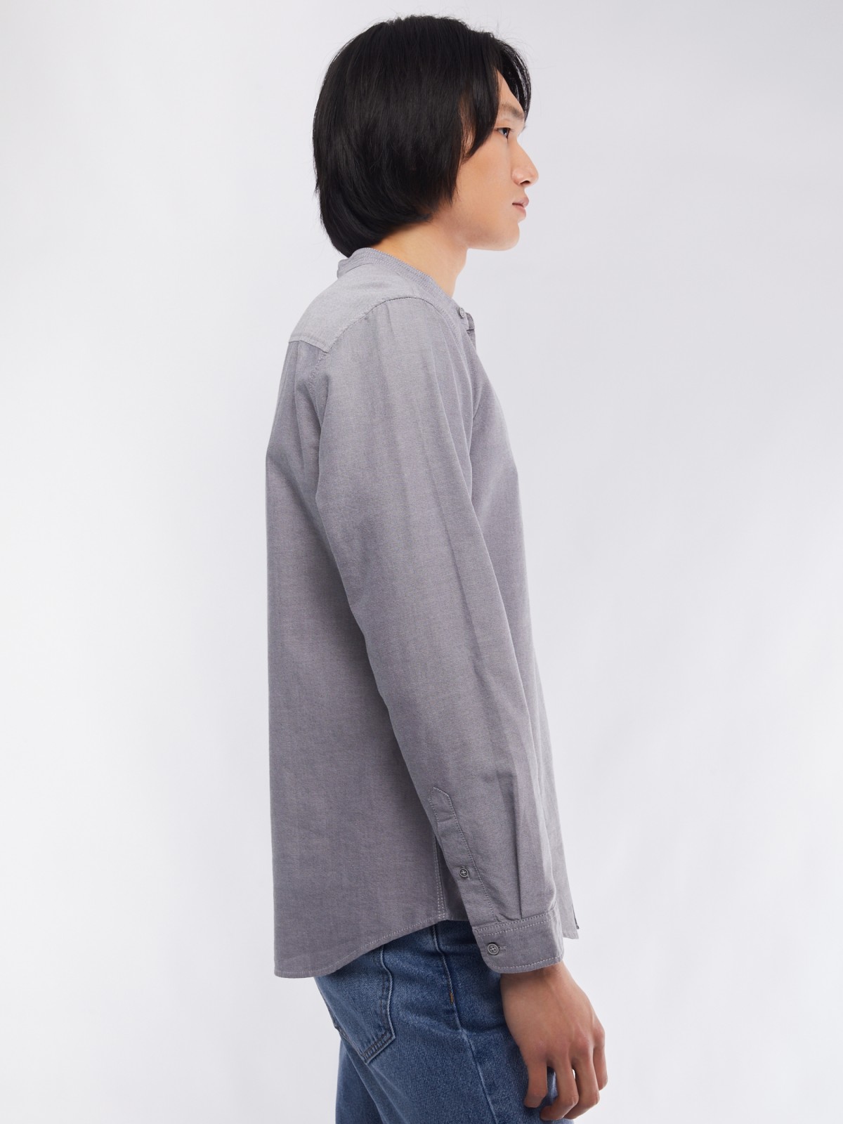 Офисная рубашка из хлопка с воротником-стойкой и длинным рукавом zolla 014122159033, цвет серый, размер M - фото 5