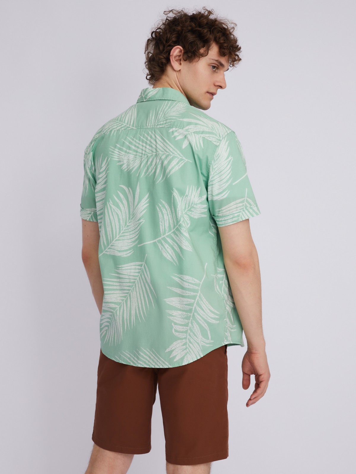 Рубашка из хлопка с принтом zolla 21325224R051, цвет зеленый, размер S - фото 5