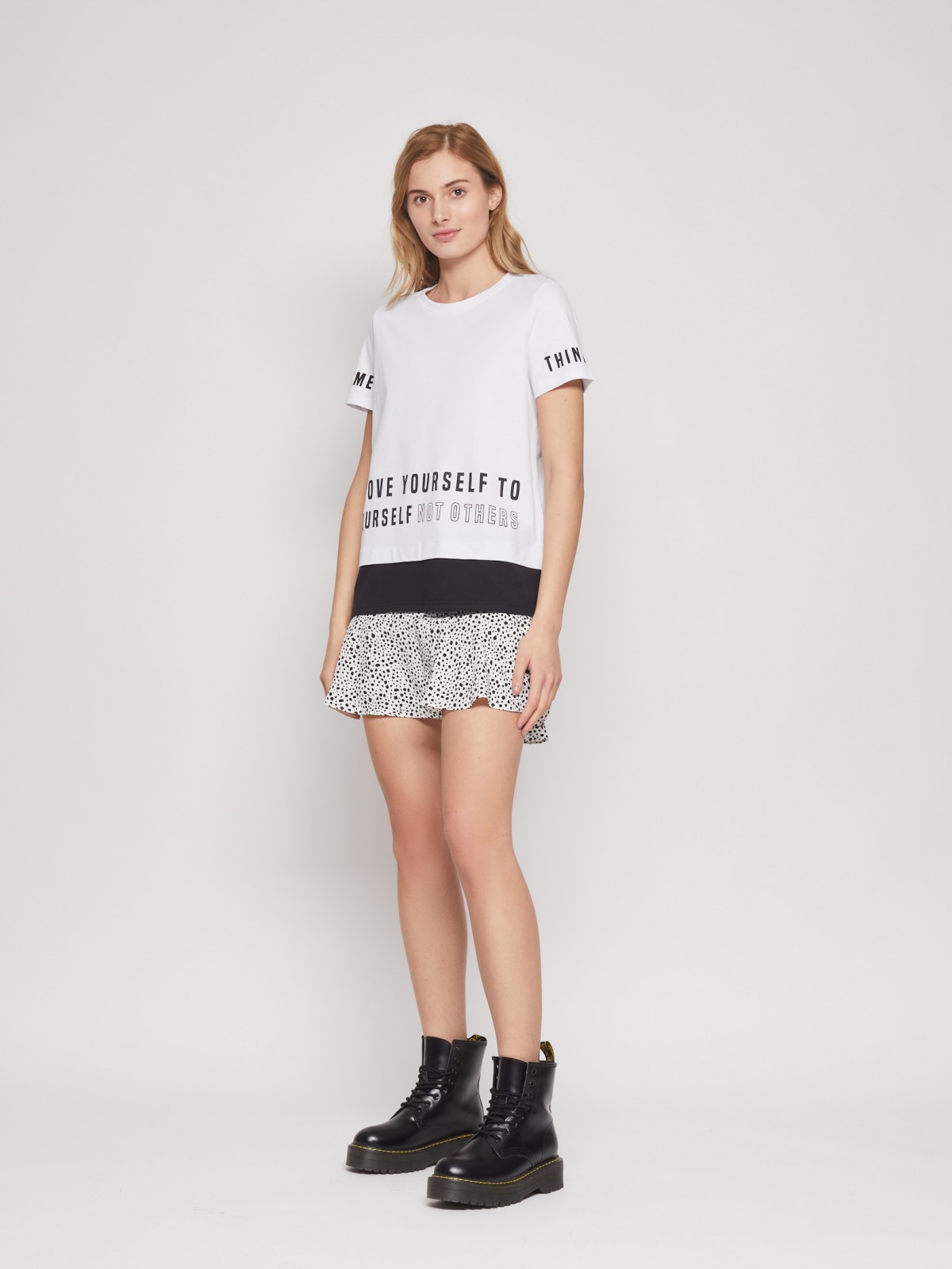 Комбинированная футболка с надписью