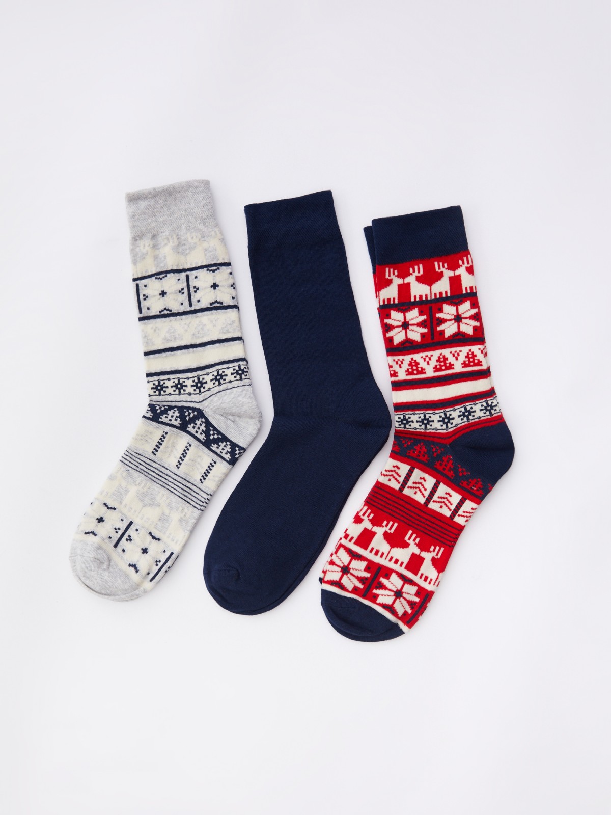 Набор новогодних носков (3 пары в комплекте) zolla 012439962025, цвет темно-синий, размер 25-27 - фото 1