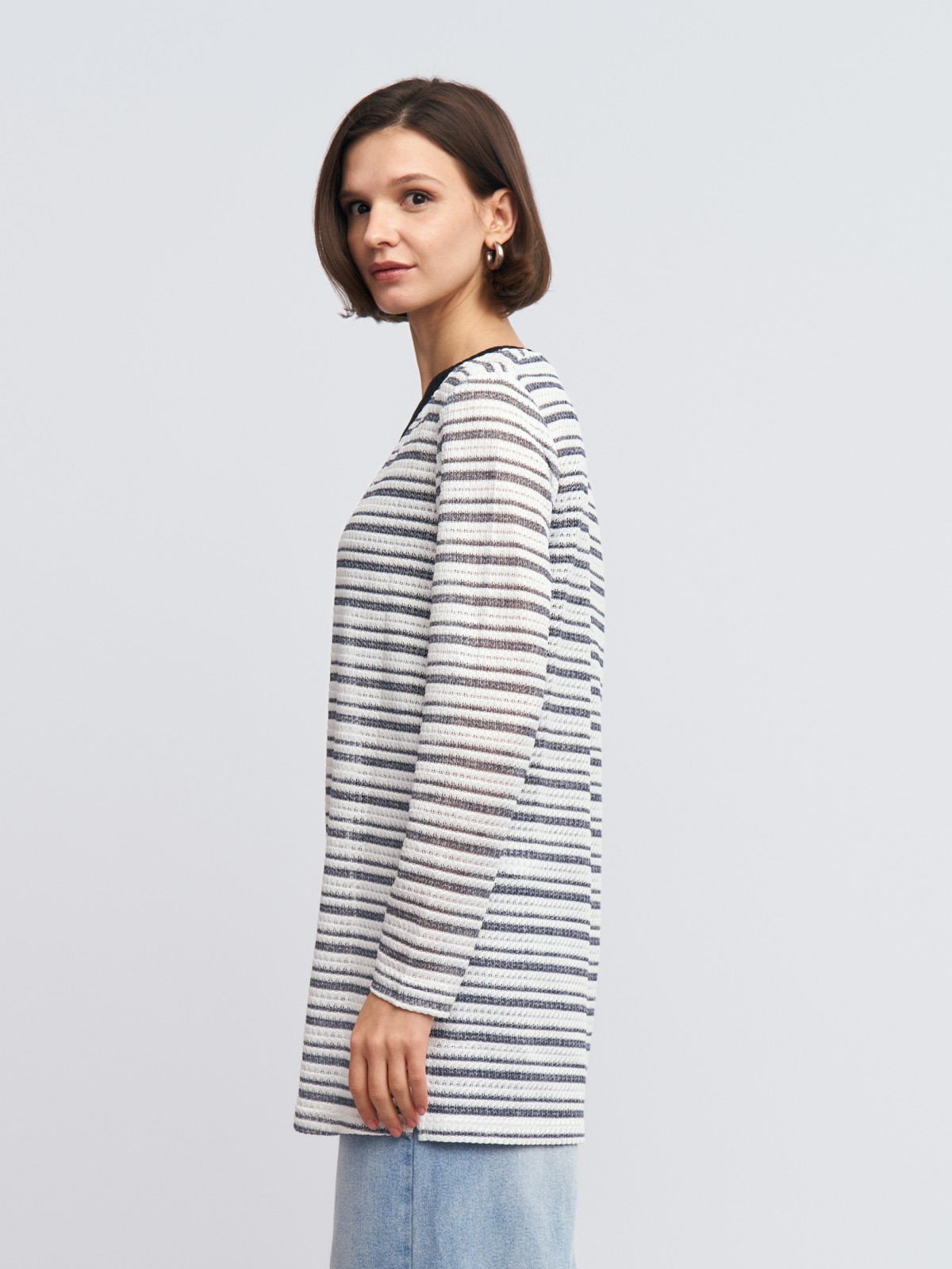 Трикотажный кардиган в полоску без застёжки