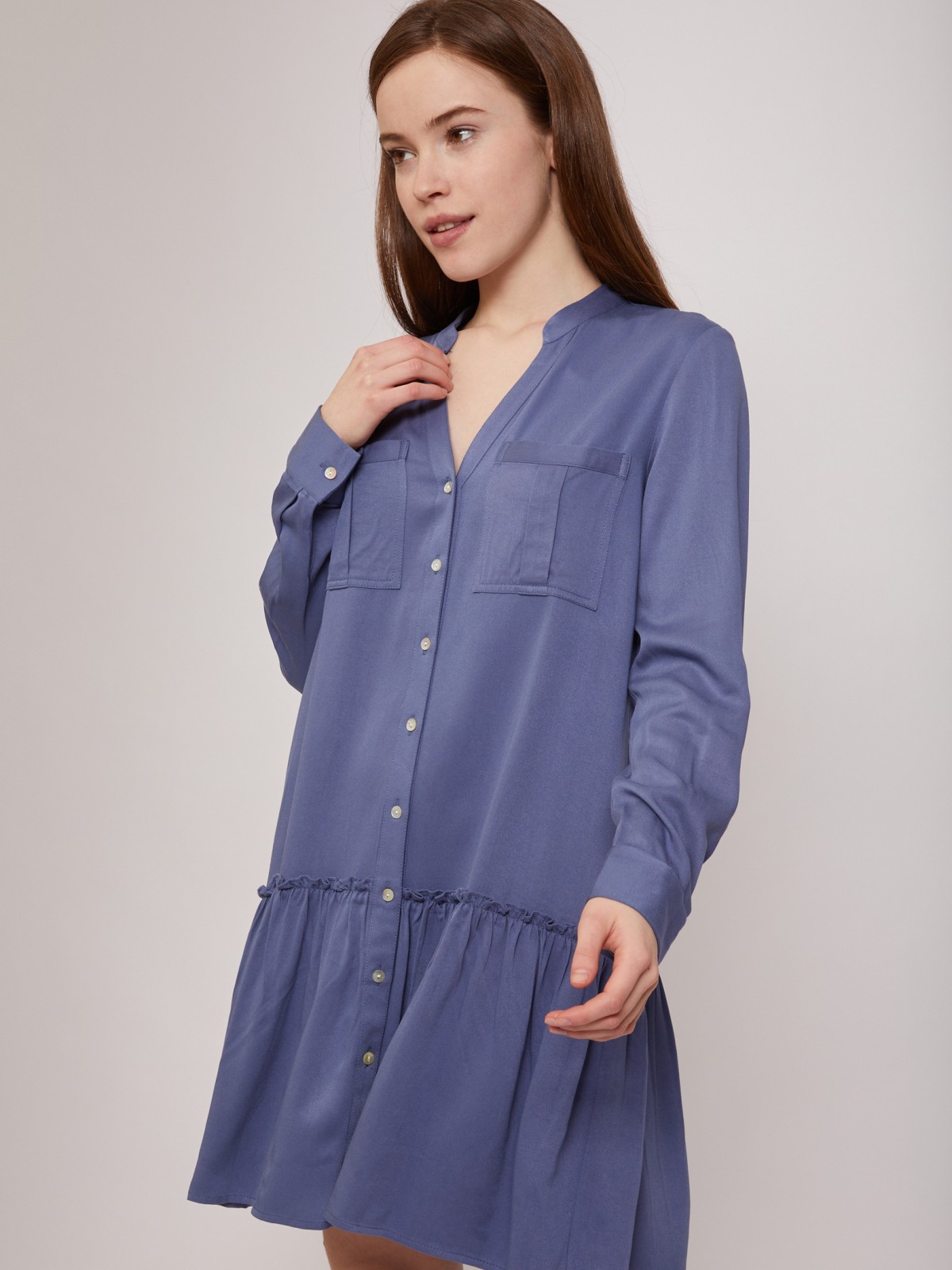 Платье-рубашка zolla 021218259053, цвет голубой, размер XS - фото 3