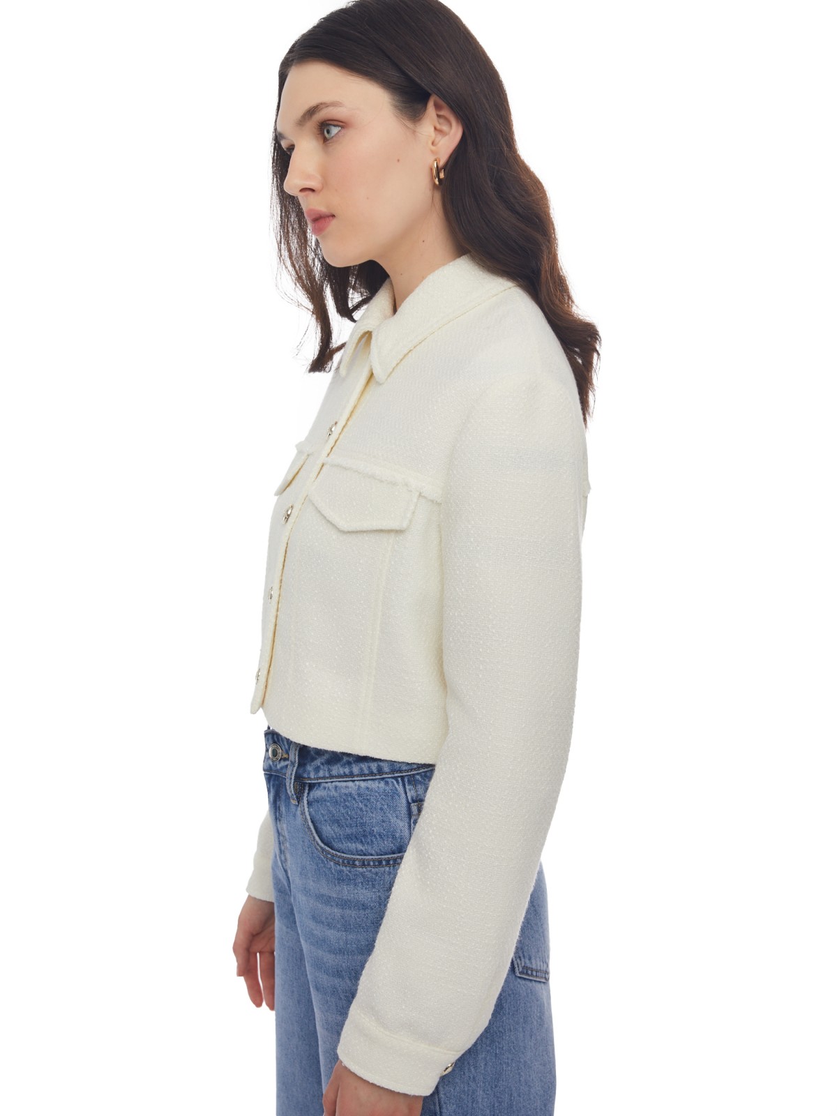 Укороченная куртка-жакет из жаккардовой ткани zolla 024135470061, цвет молоко, размер XL - фото 4