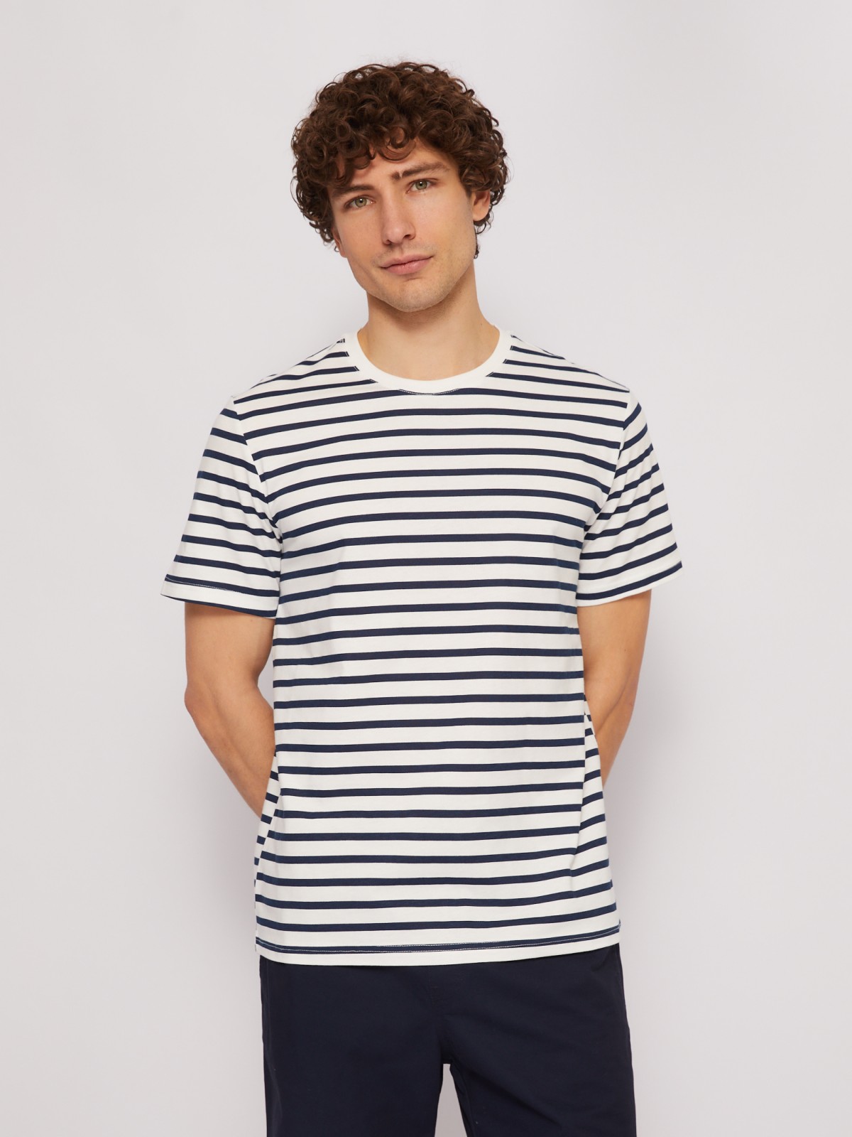 Футболка из хлопка в полоску с коротким рукавом