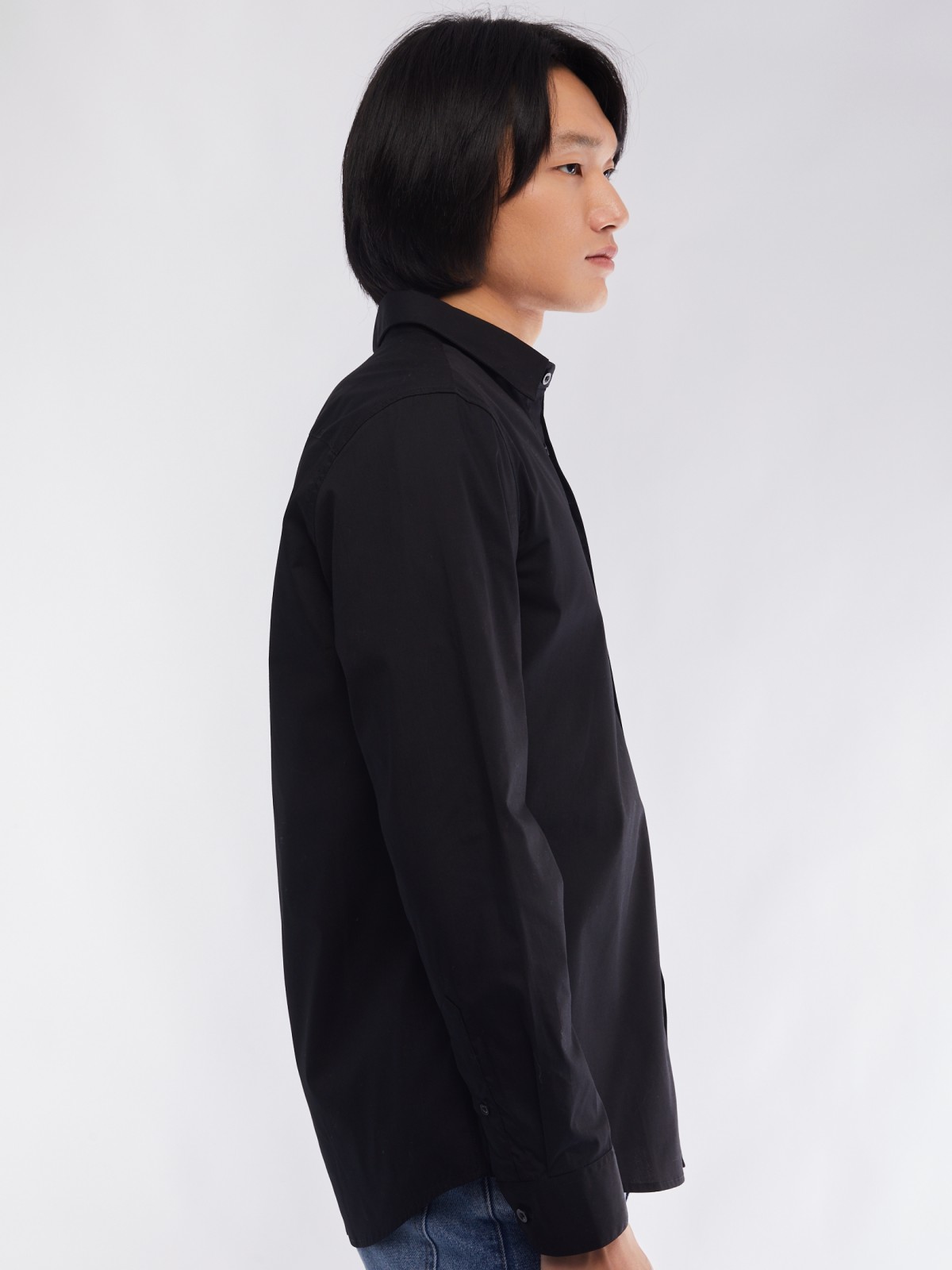 Офисная рубашка прямого силуэта с карманом zolla 014112162112, цвет черный, размер S - фото 5