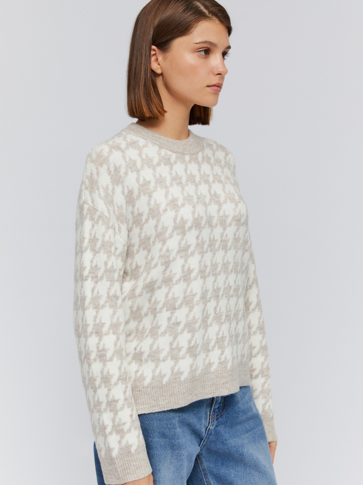 Вязаный джемпер расслабленного фасона с узором в клетку