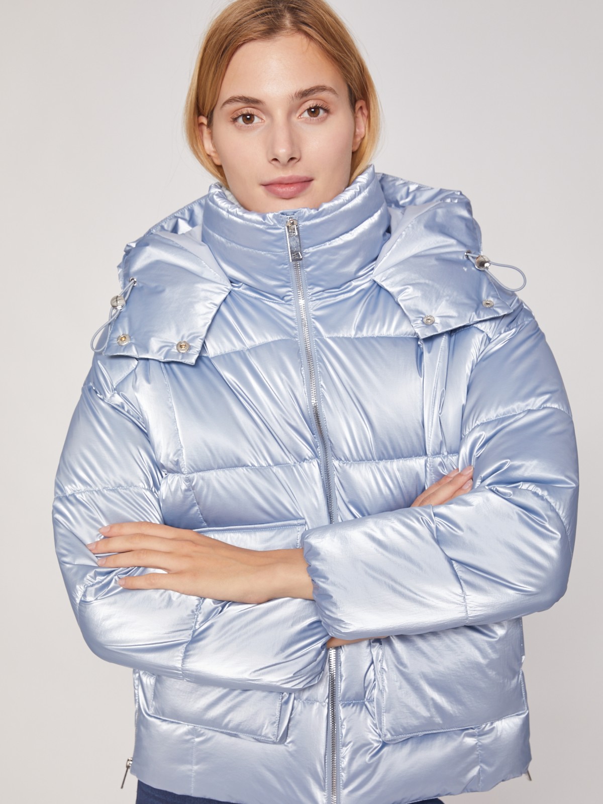 Утеплённая короткая куртка zolla 020425112514, цвет голубой, размер XS - фото 4
