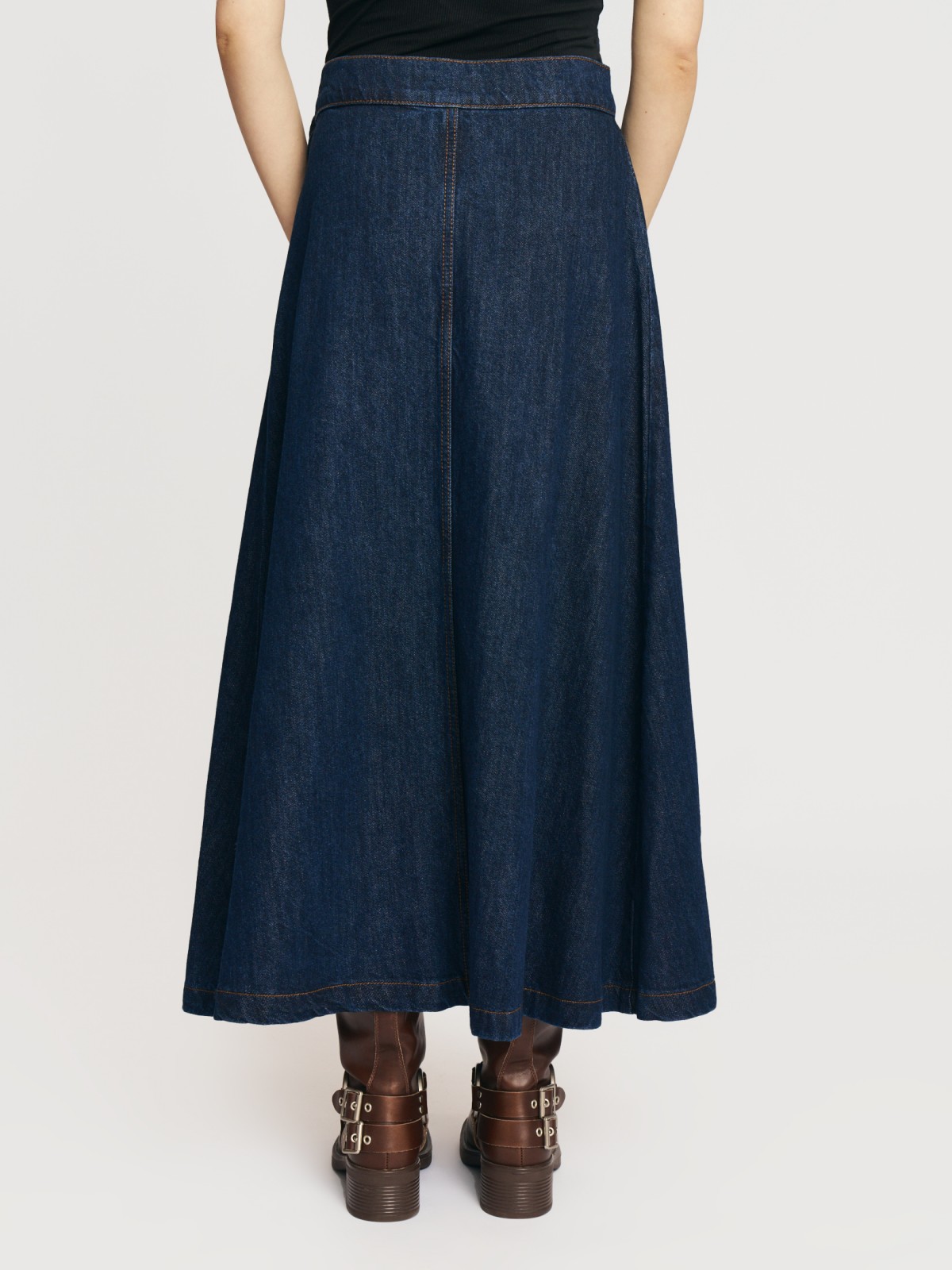 Джинсовая юбка миди из хлопка с запахом