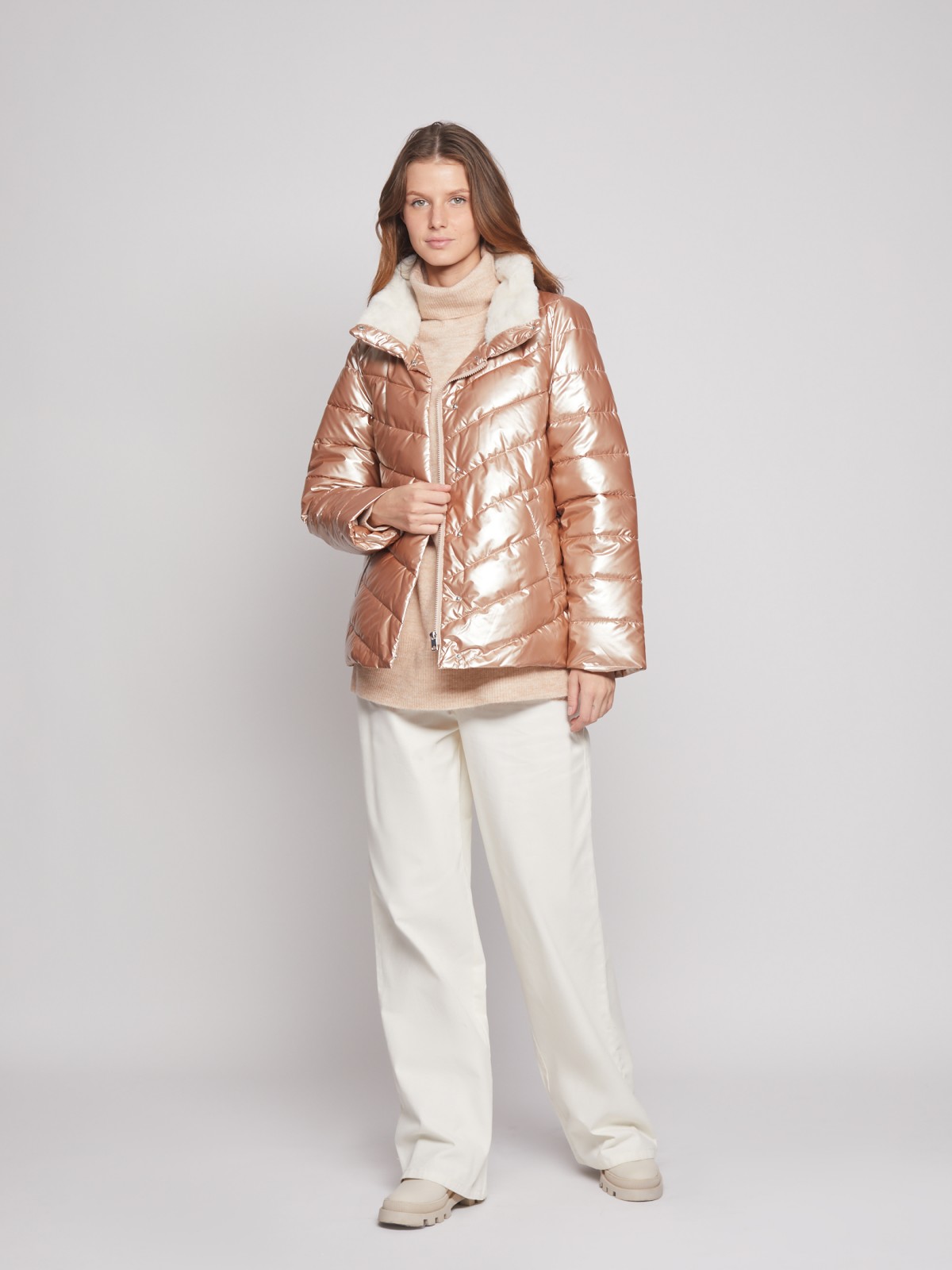 Стёганая куртка с высоким воротником zolla 02233510L084, цвет бежевый, размер XS - фото 2