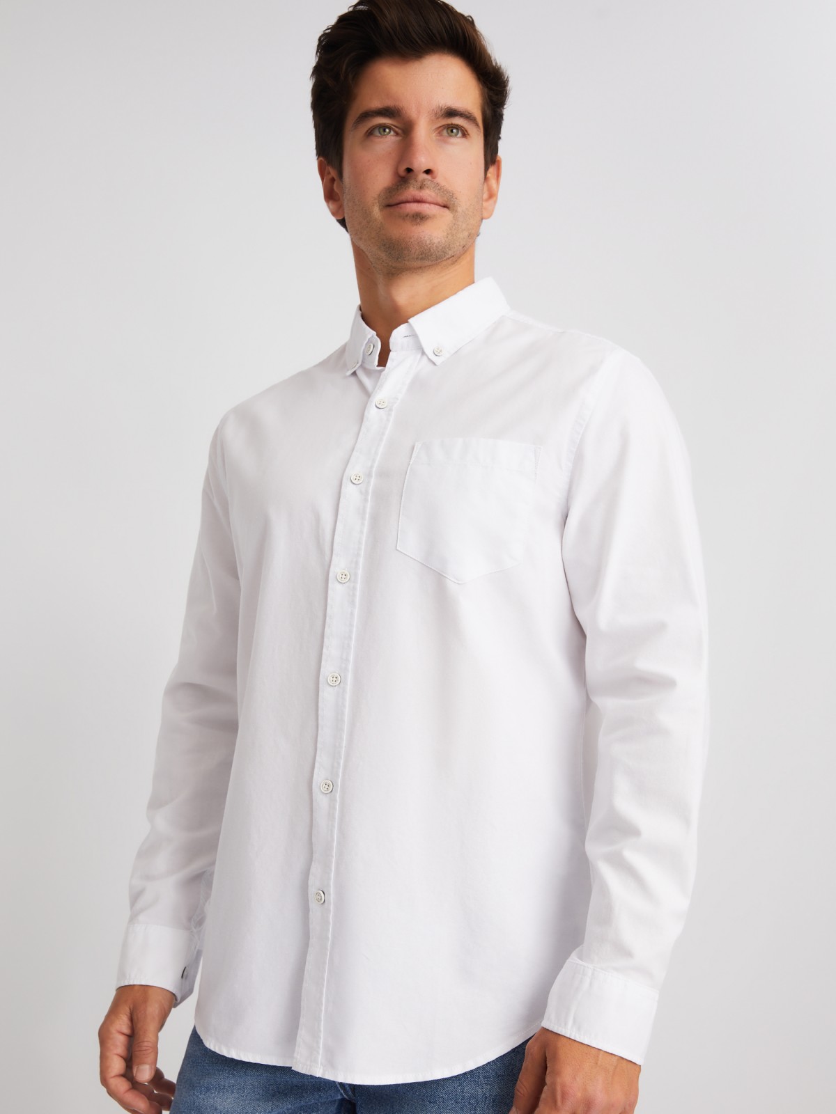Рубашка из хлопка с длинным рукавом и карманом zolla 014132159013, цвет белый, размер S - фото 3