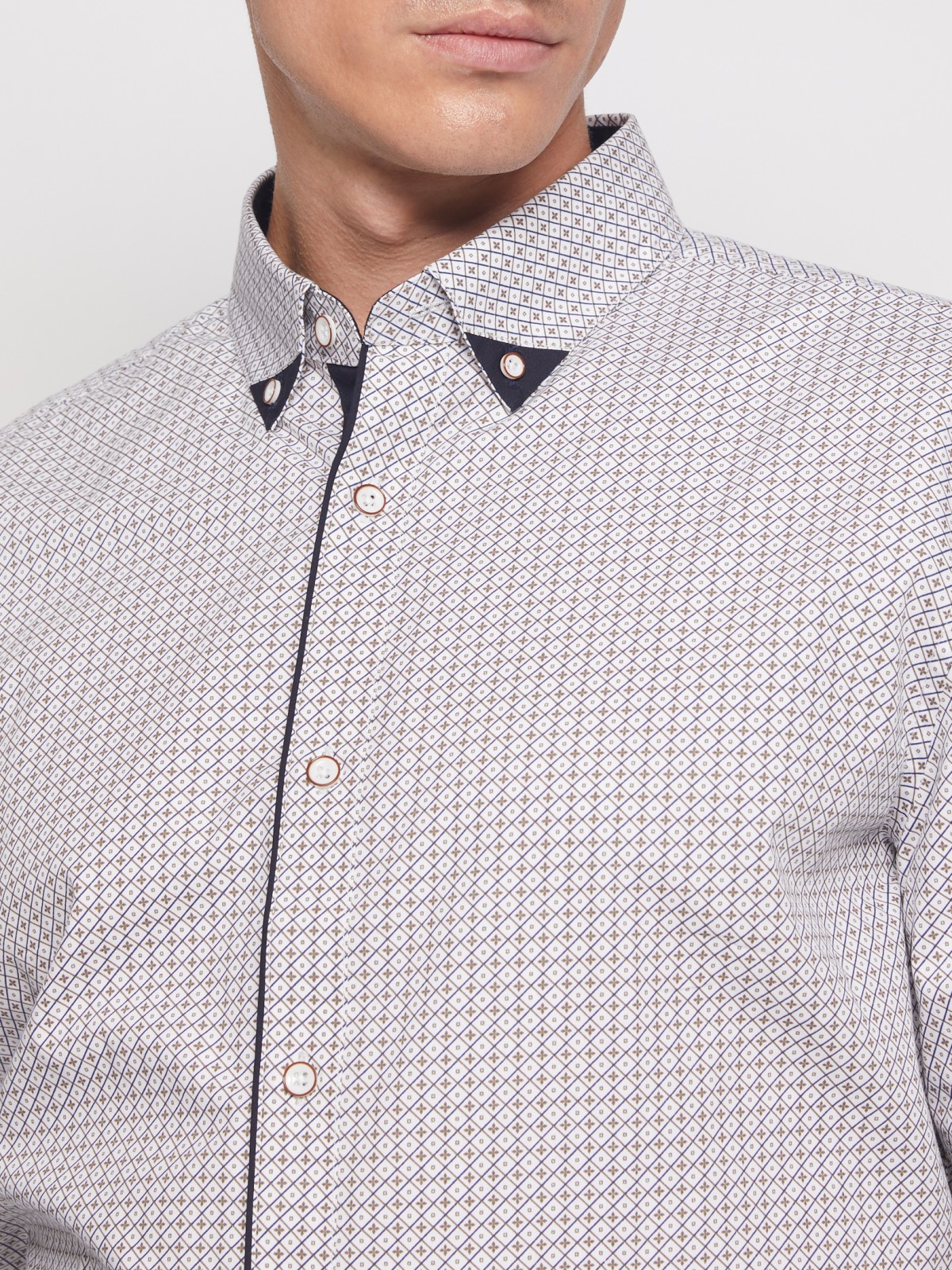 Хлопковая рубашка с мелким принтом zolla 011452159013, цвет белый, размер S - фото 5