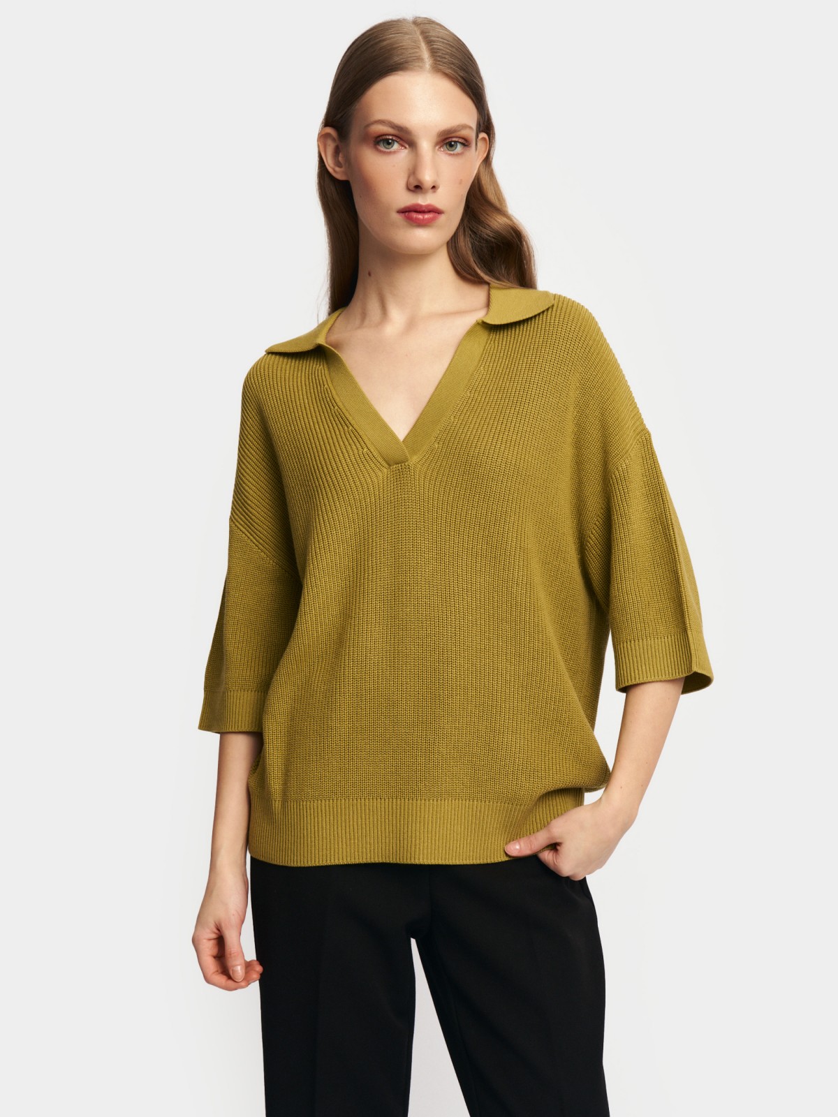 Трикотажный джемпер поло с коротким рукавом