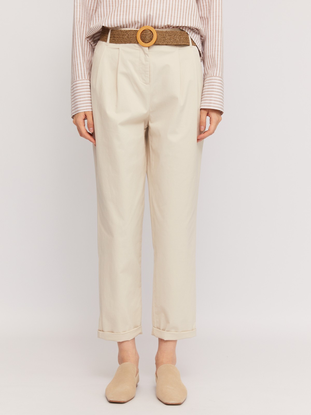 Брюки фасона Carrot из хлопка с ремнём
